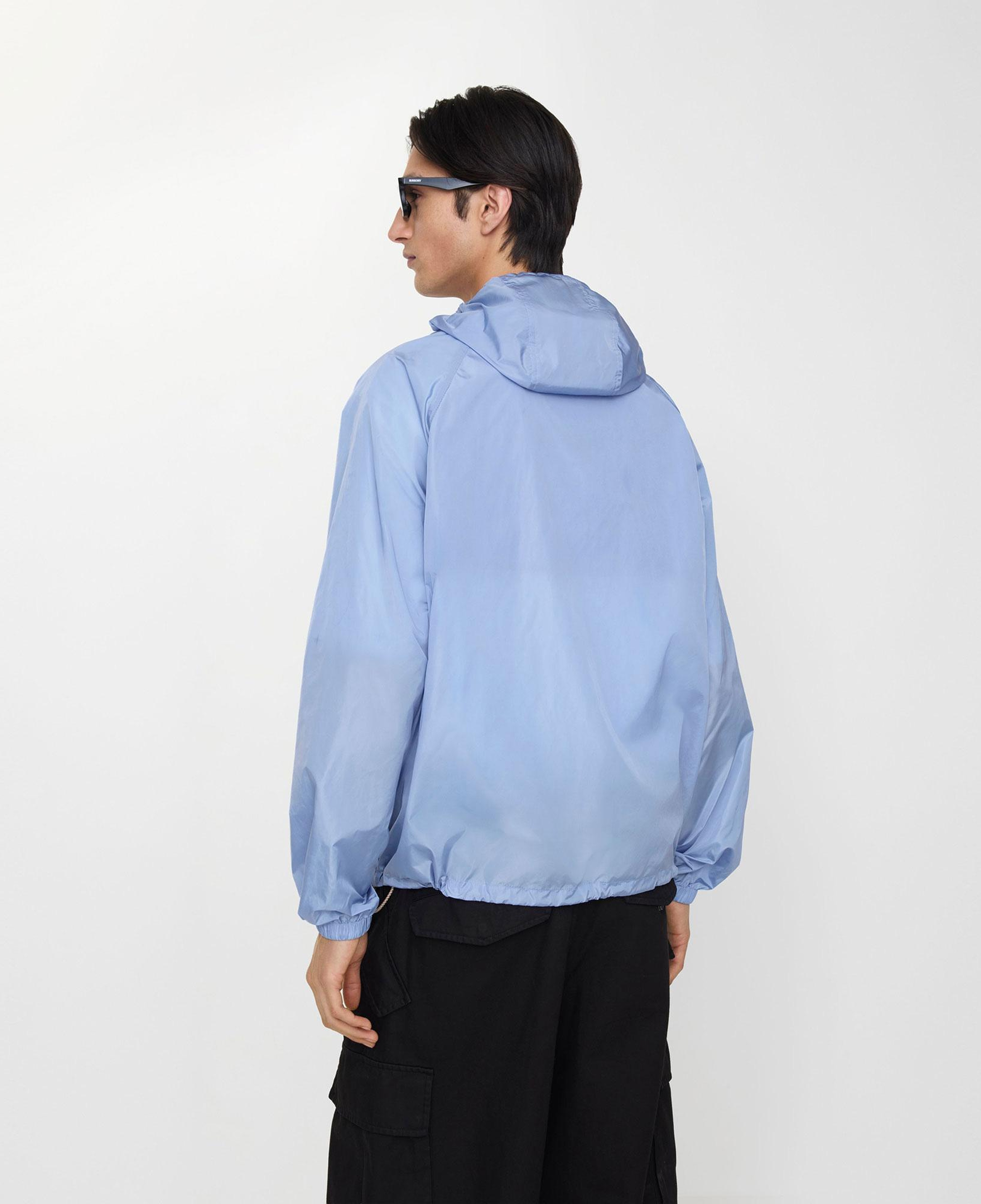 Burberry Checker-Tape Nylon Hooded Erkek Mavi Rüzgarlık