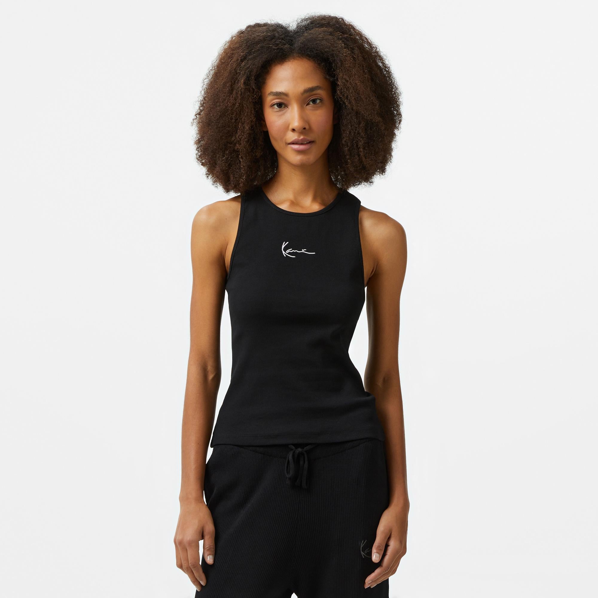 Karl Kani Small Signature Racer Rib Kadın Siyah Kolsuz T-Shirt