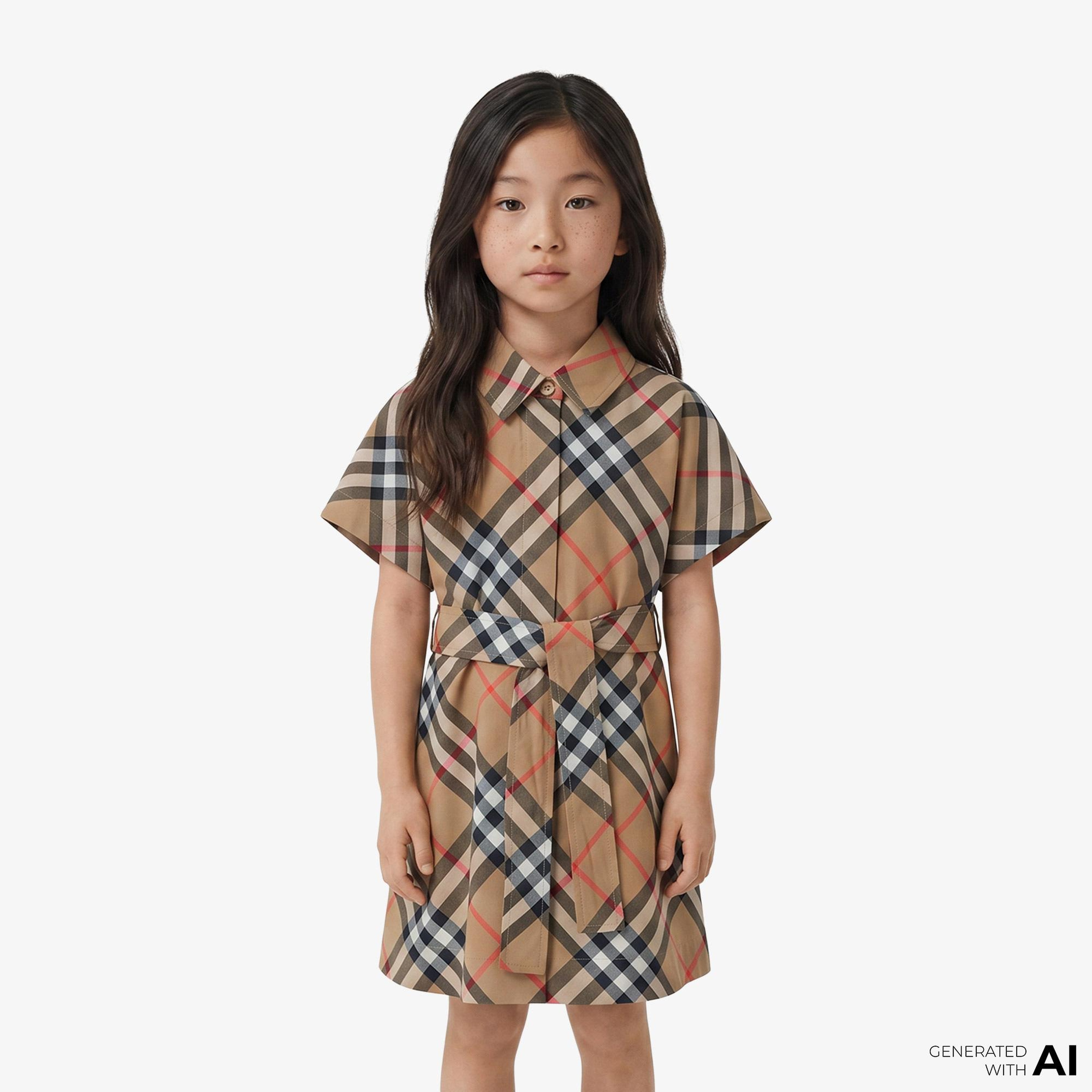 Burberry Check Pamuklu Çocuk Bej Elbise