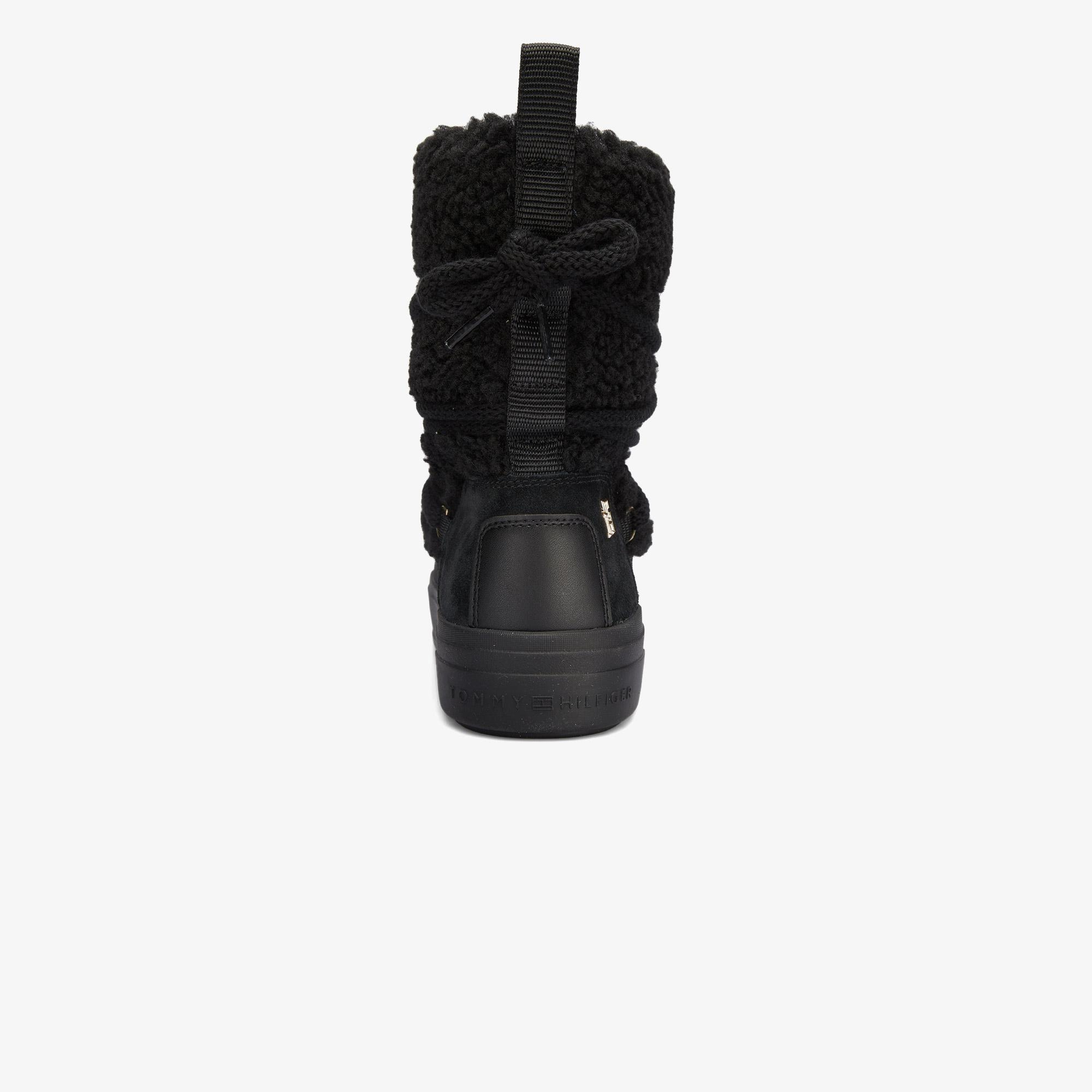 Tommy Hilfiger Lace-Up Faux Shearling Kadın Siyah Bot