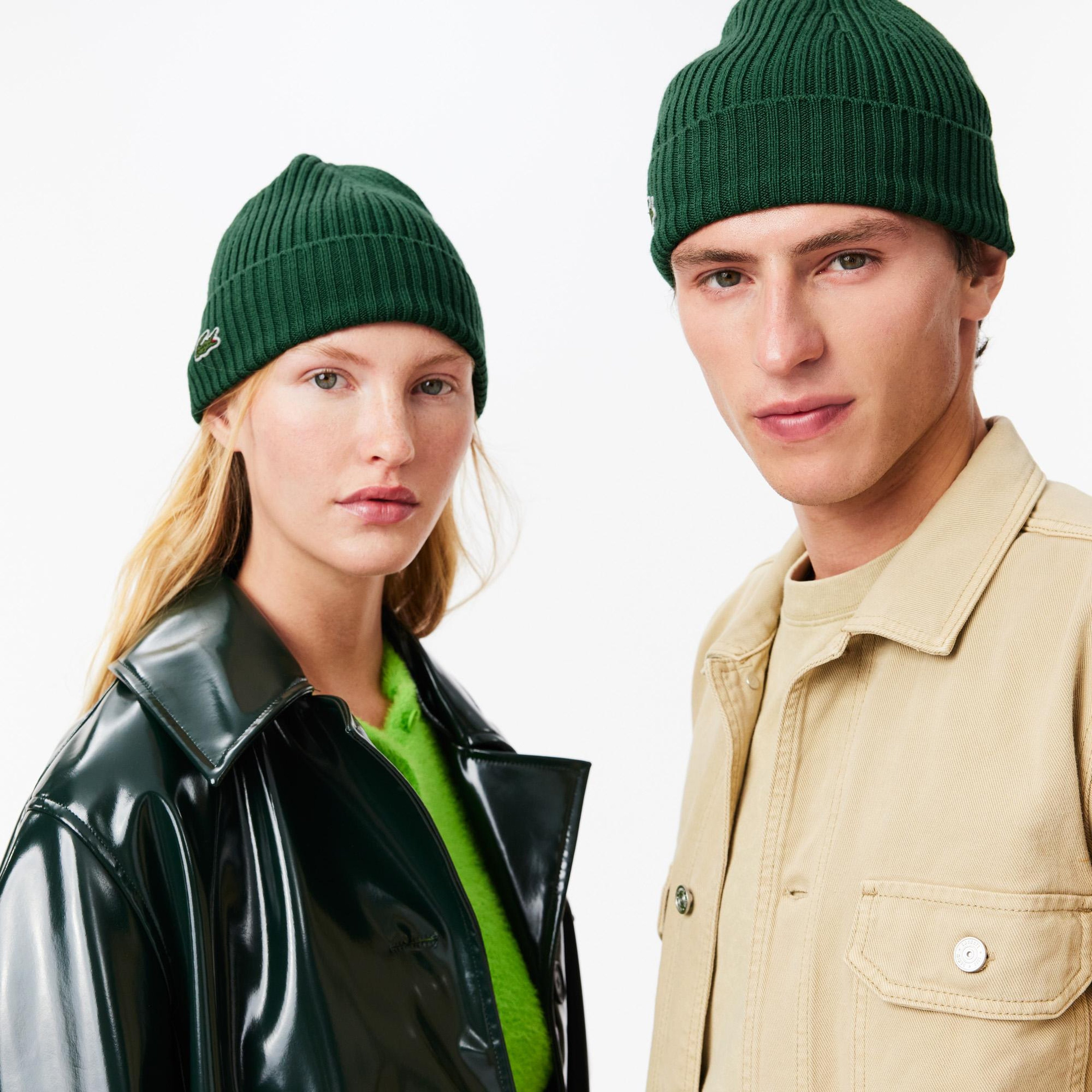 Unisex Yün Koyu Yeşil Bere