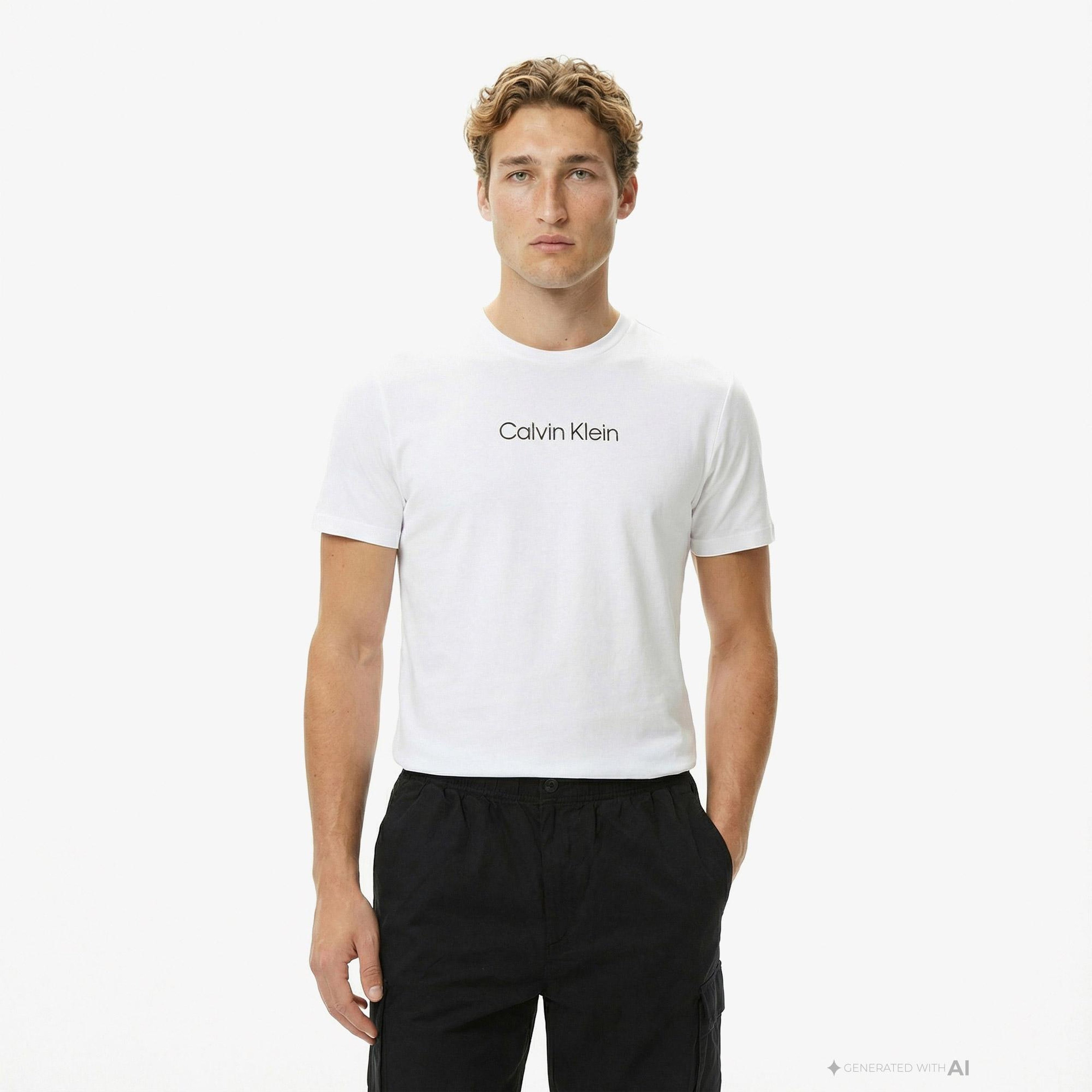 Calvin Klein Standard Logo Crew Erkek Beyaz T-Shirt
