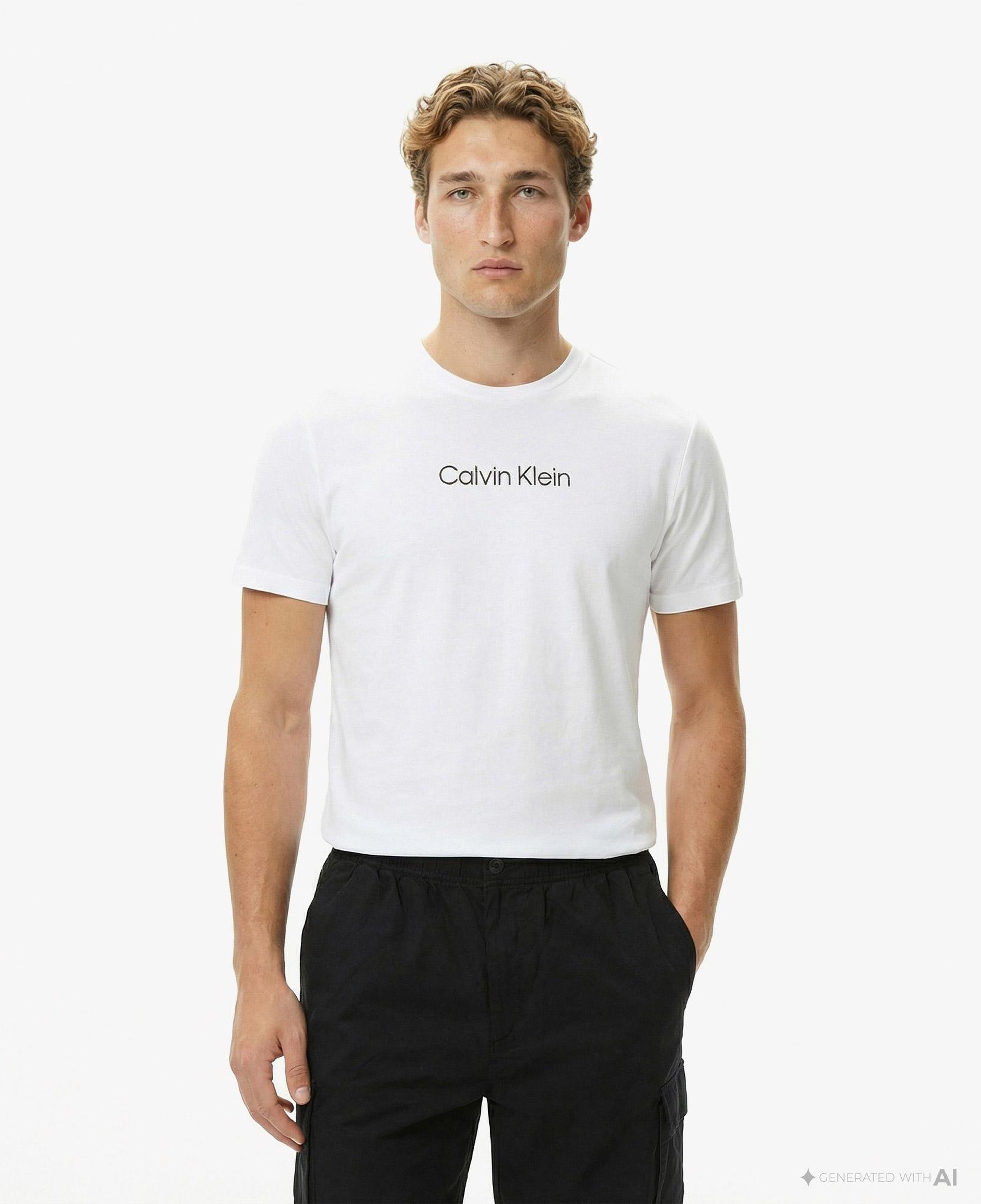 Calvin Klein Standard Logo Crew Erkek Beyaz T-Shirt