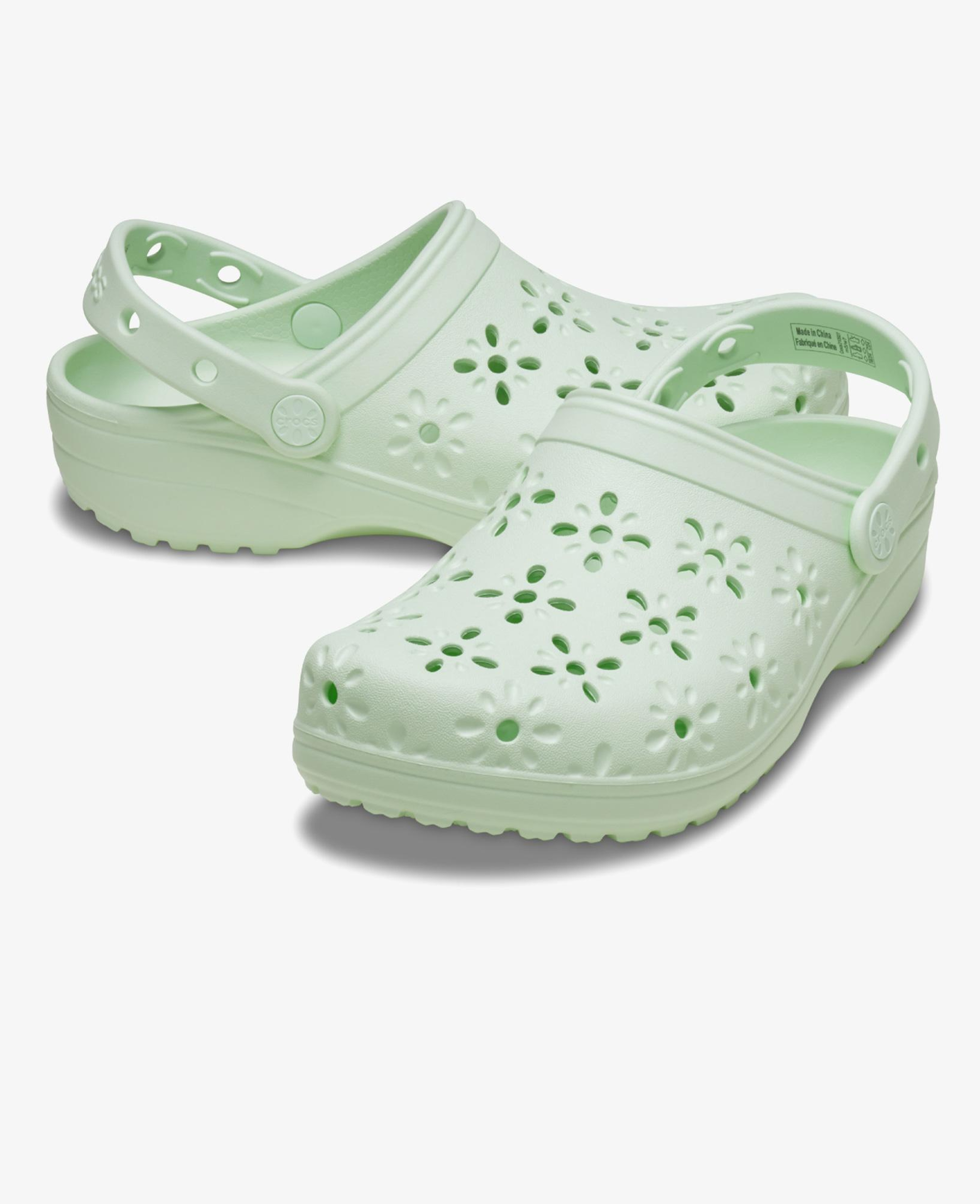 Crocs Classic Floral Cut Out Clog Kadın Yeşil Terlik