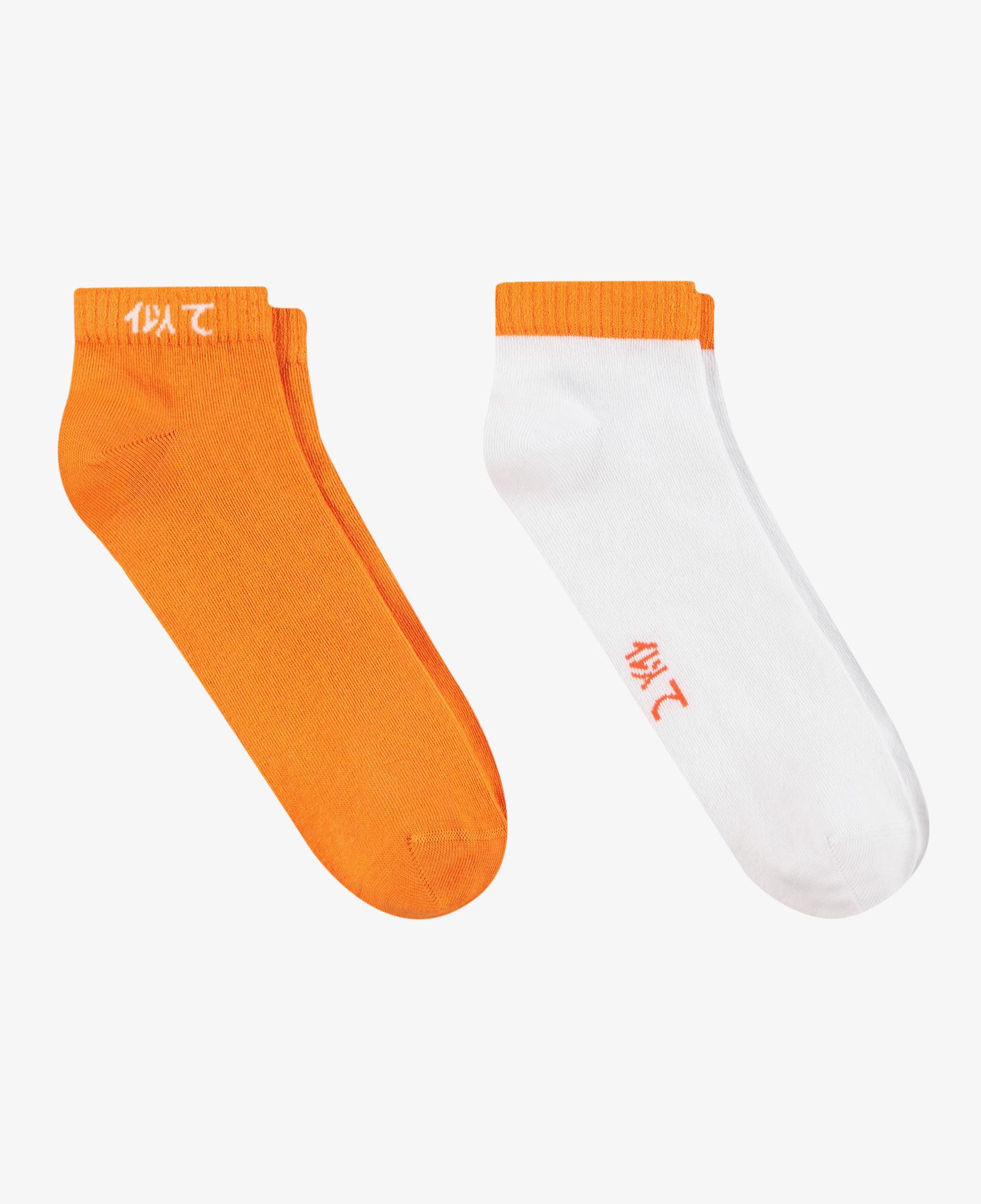 UNITED4 Unisex Beyaz - Turuncu 2'li Patik Çorap