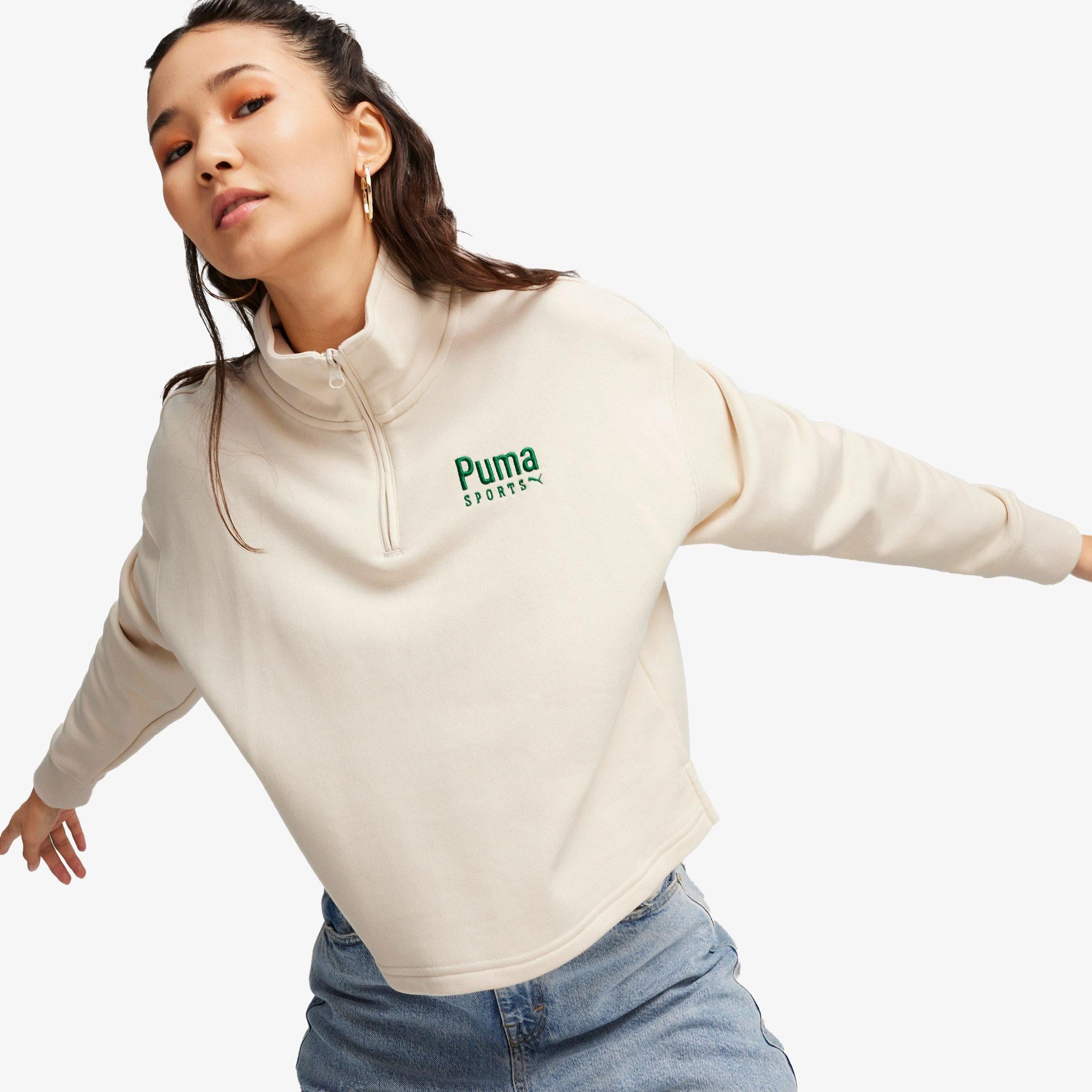 Puma Team Half Zip Crew Kadın Bej Sweatshirt
