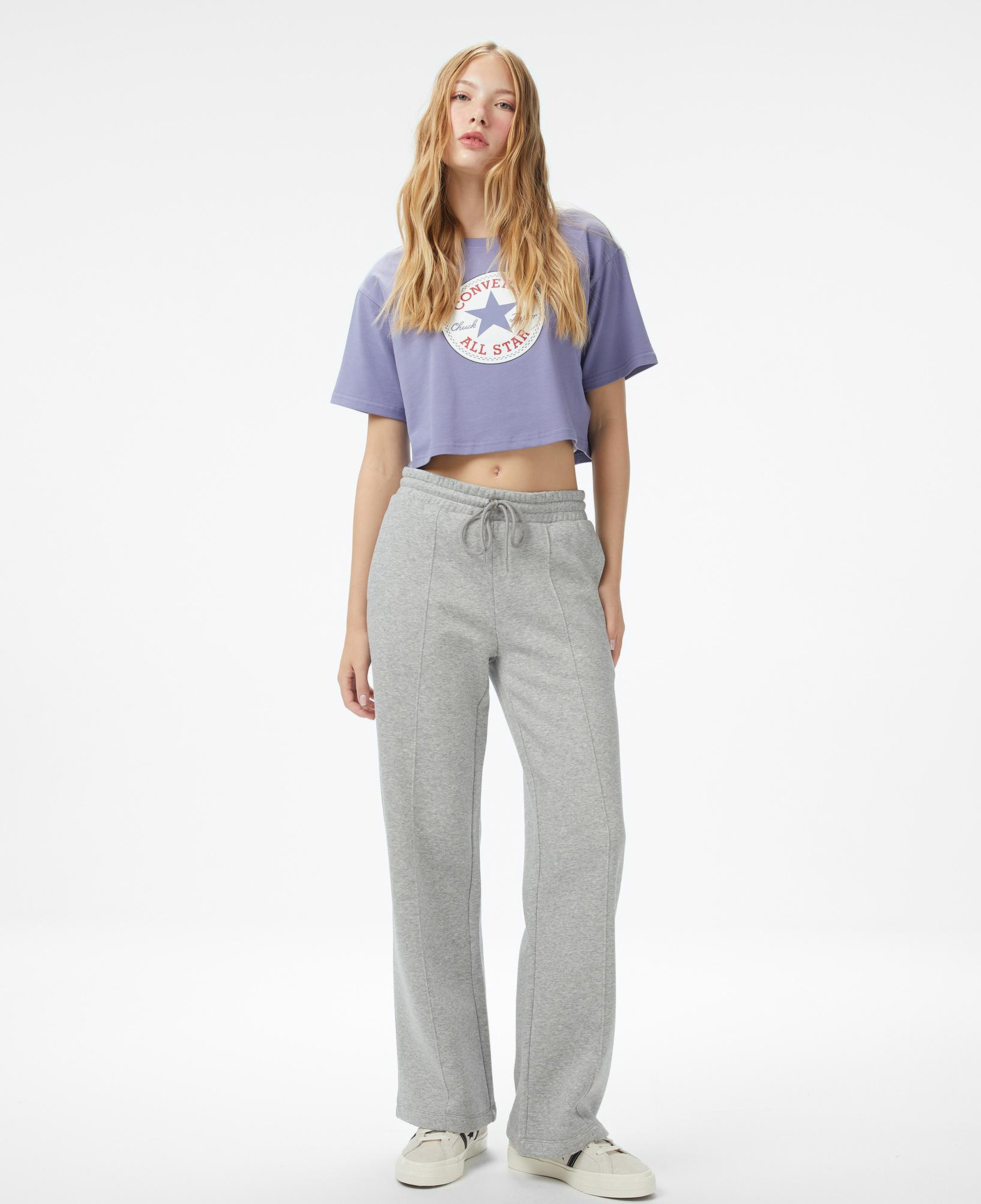 Converse Baskılı Kadın Mor T-Shirt