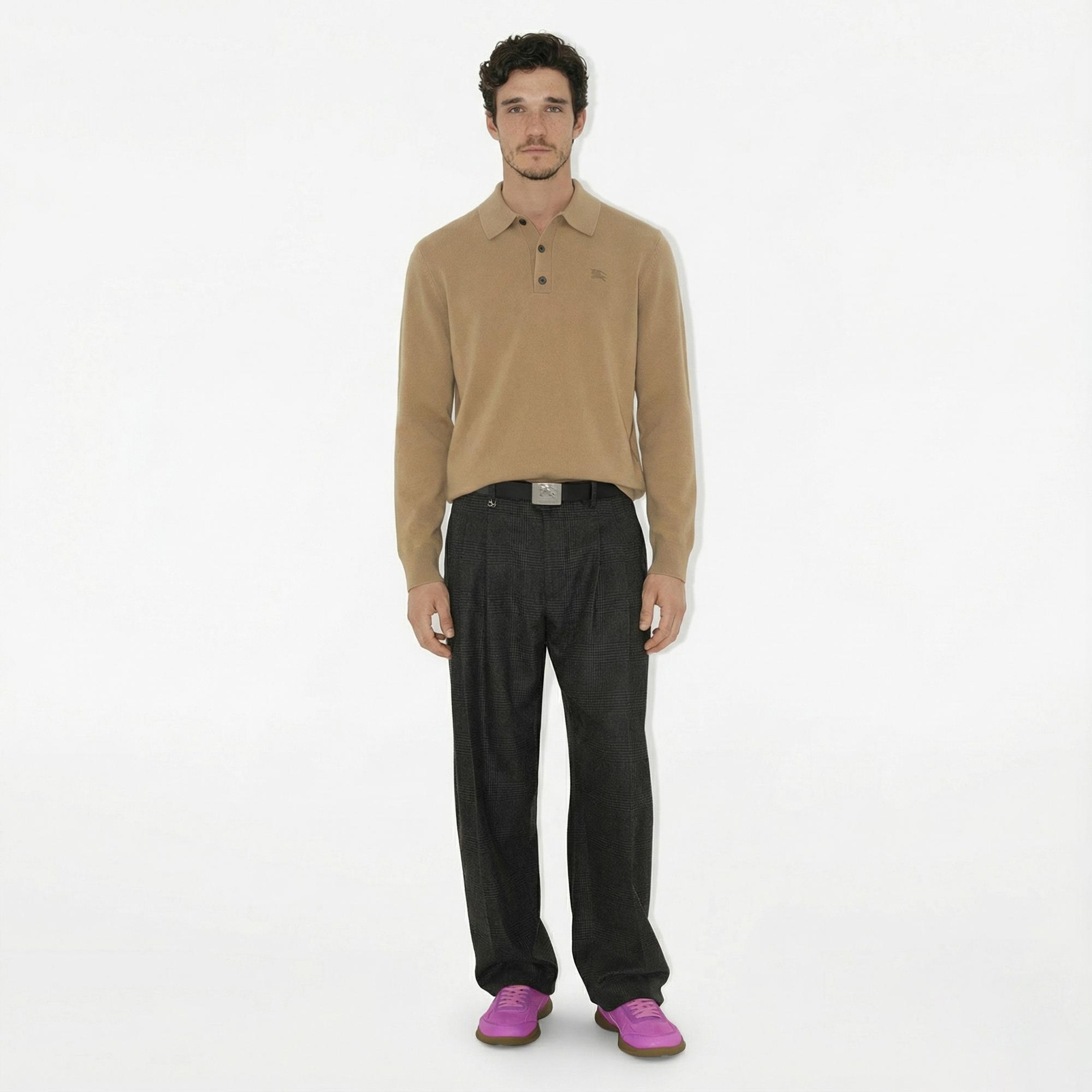 Burberry Cashmere Blend Erkek Bej Uzun Kollu Triko