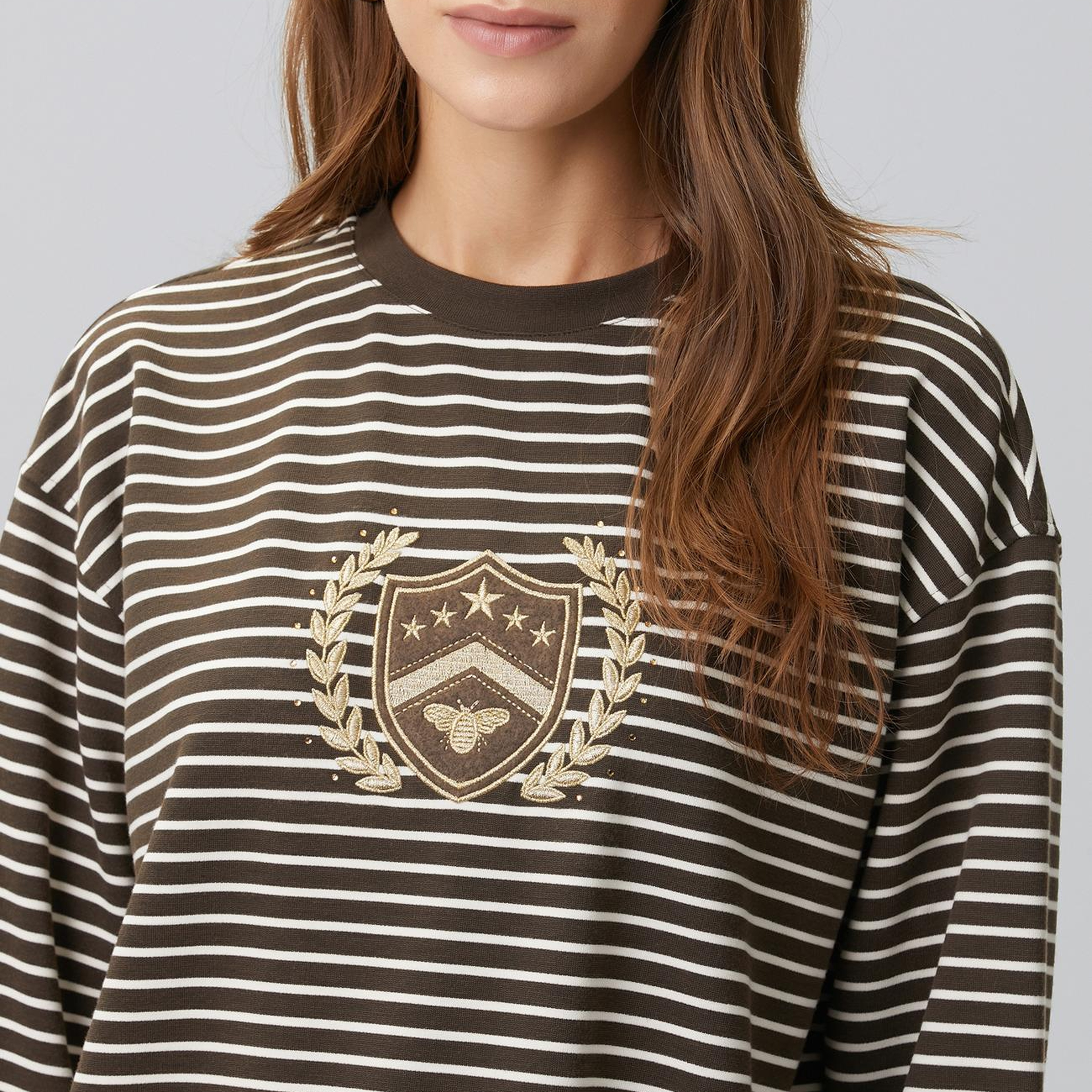 Network Kadın Acı Kahve Ekru Dokuma Garnili Sweatshirt