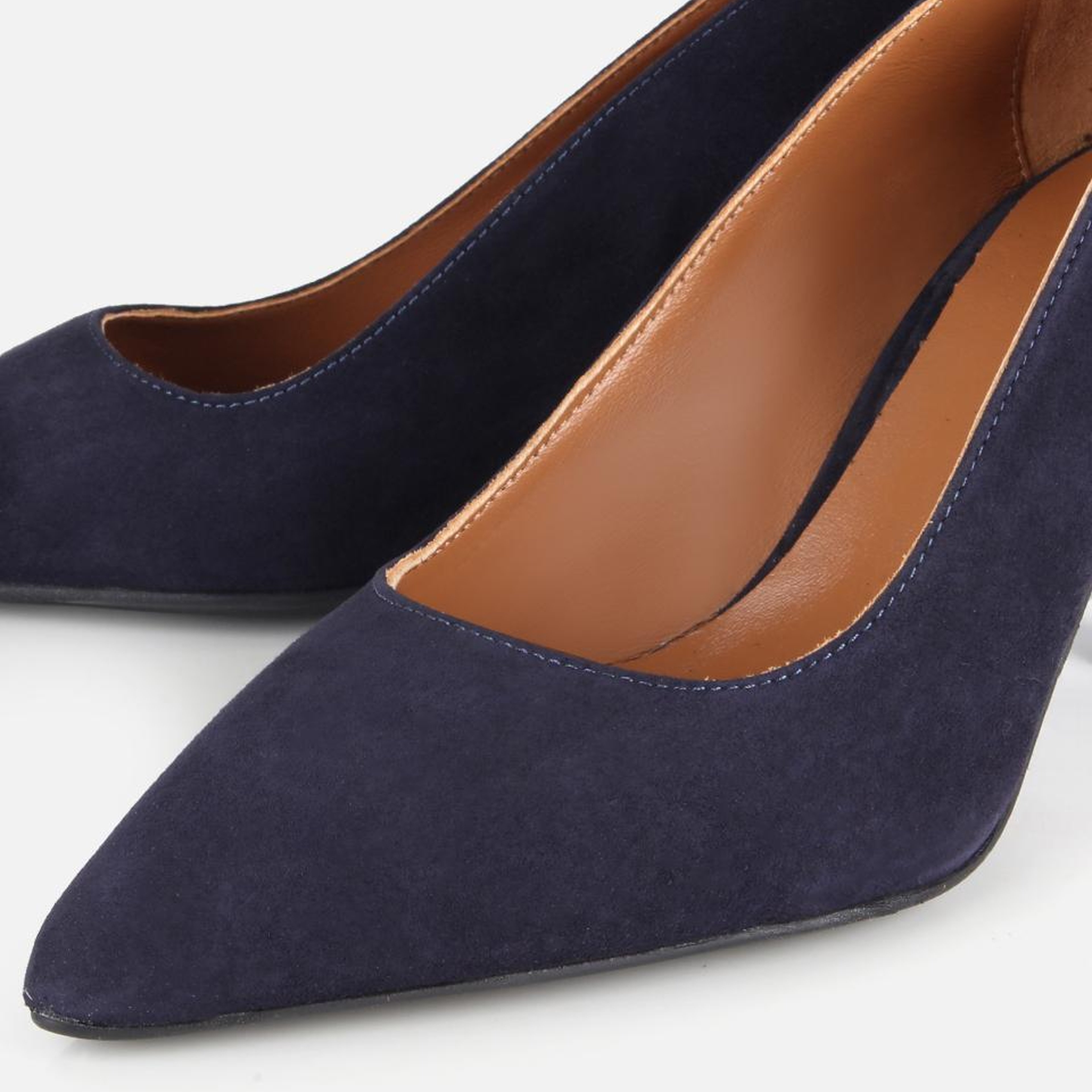 Kadın Süet Deri Lacivert Klasik İnce Topuklu Stiletto