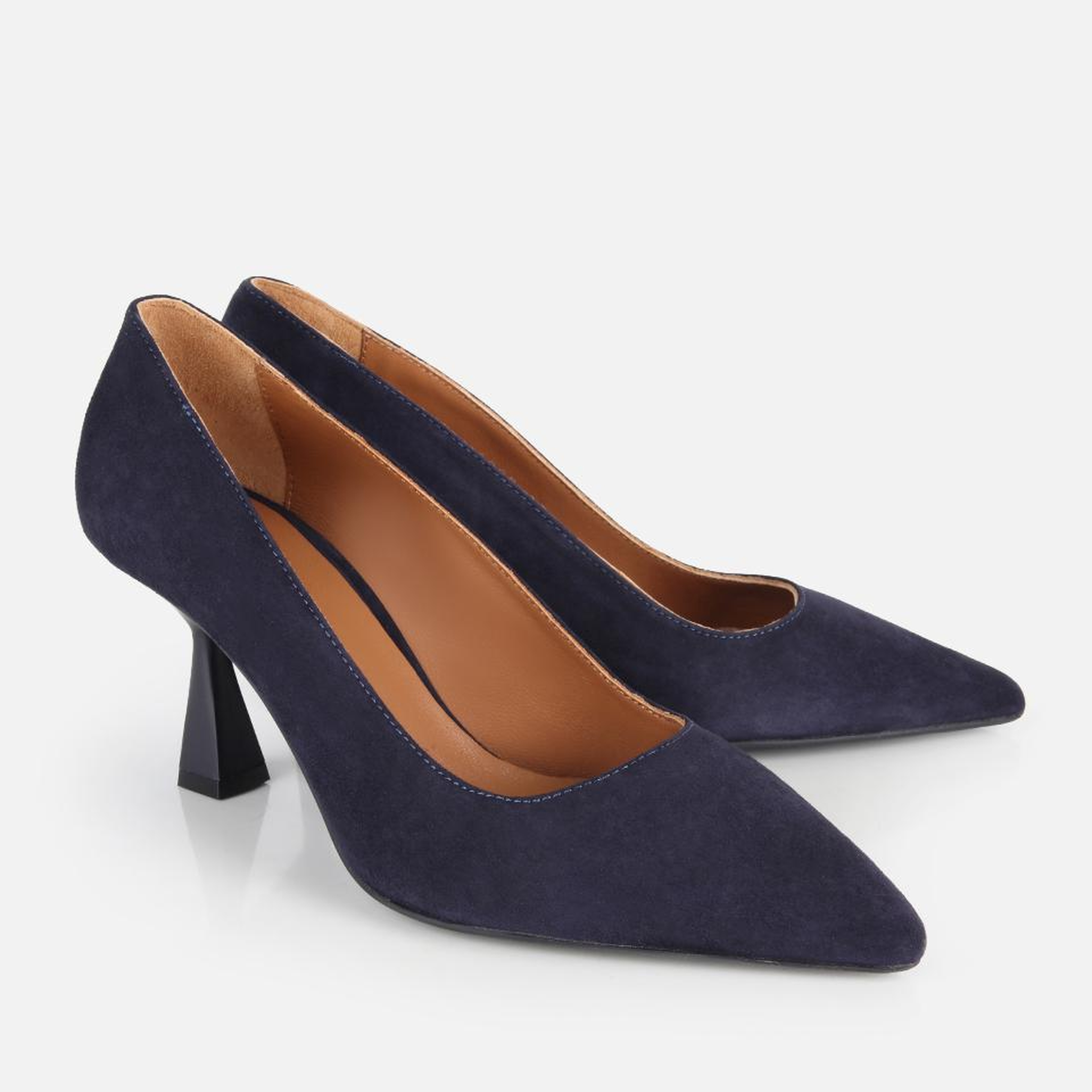 Kadın Süet Deri Lacivert Klasik İnce Topuklu Stiletto