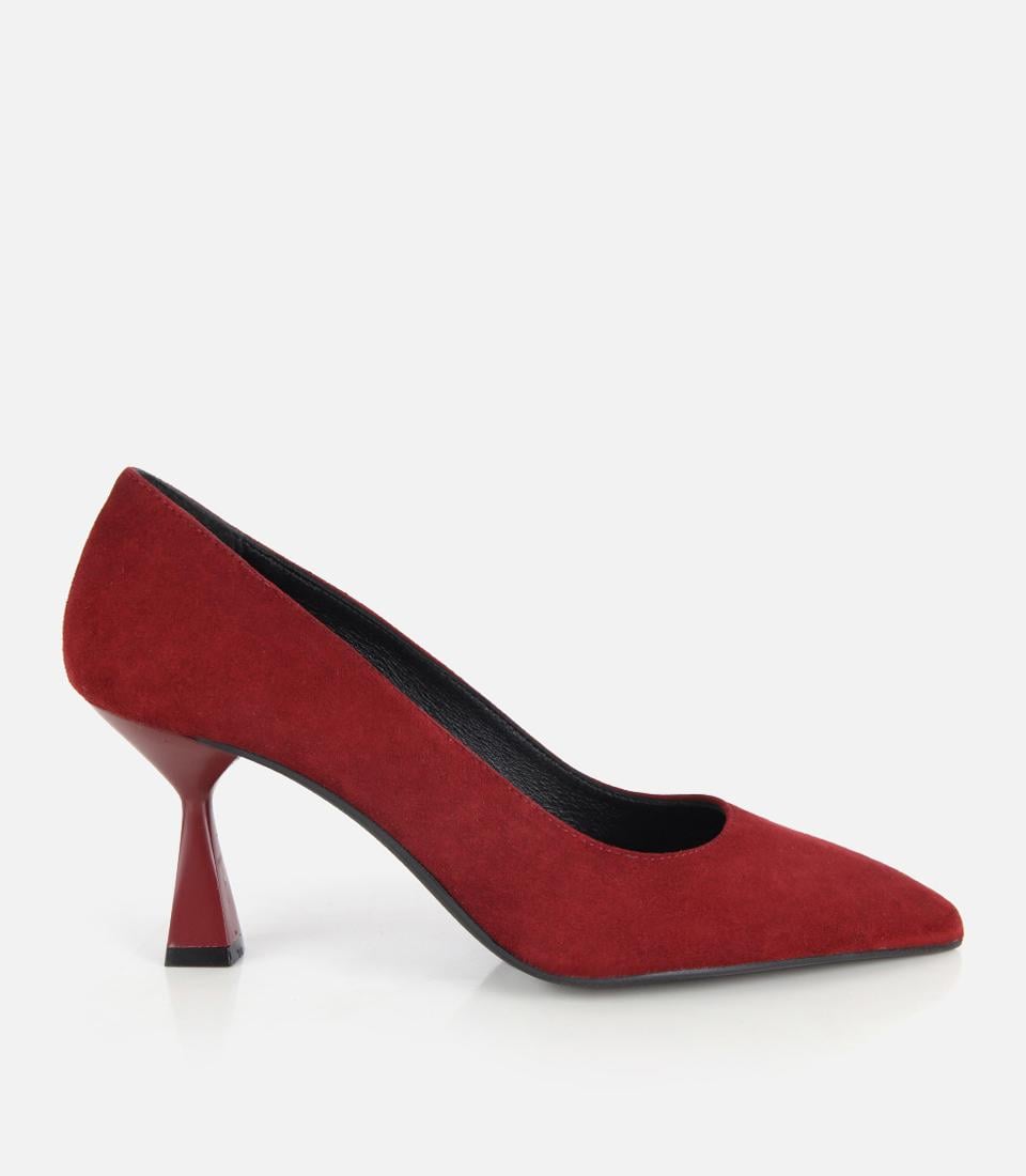 Kadın Süet Deri Bordo Klasik İnce Topuklu Stiletto