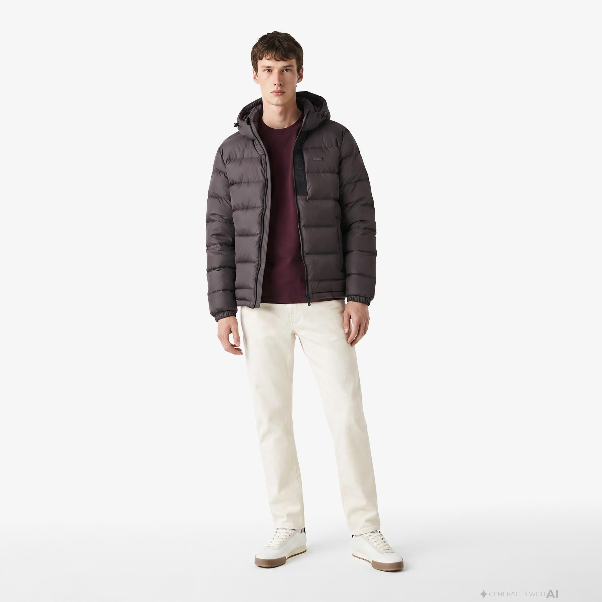 Erkek Regular Fit Kapüşonlu Koyu Kahverengi Şişme Mont
