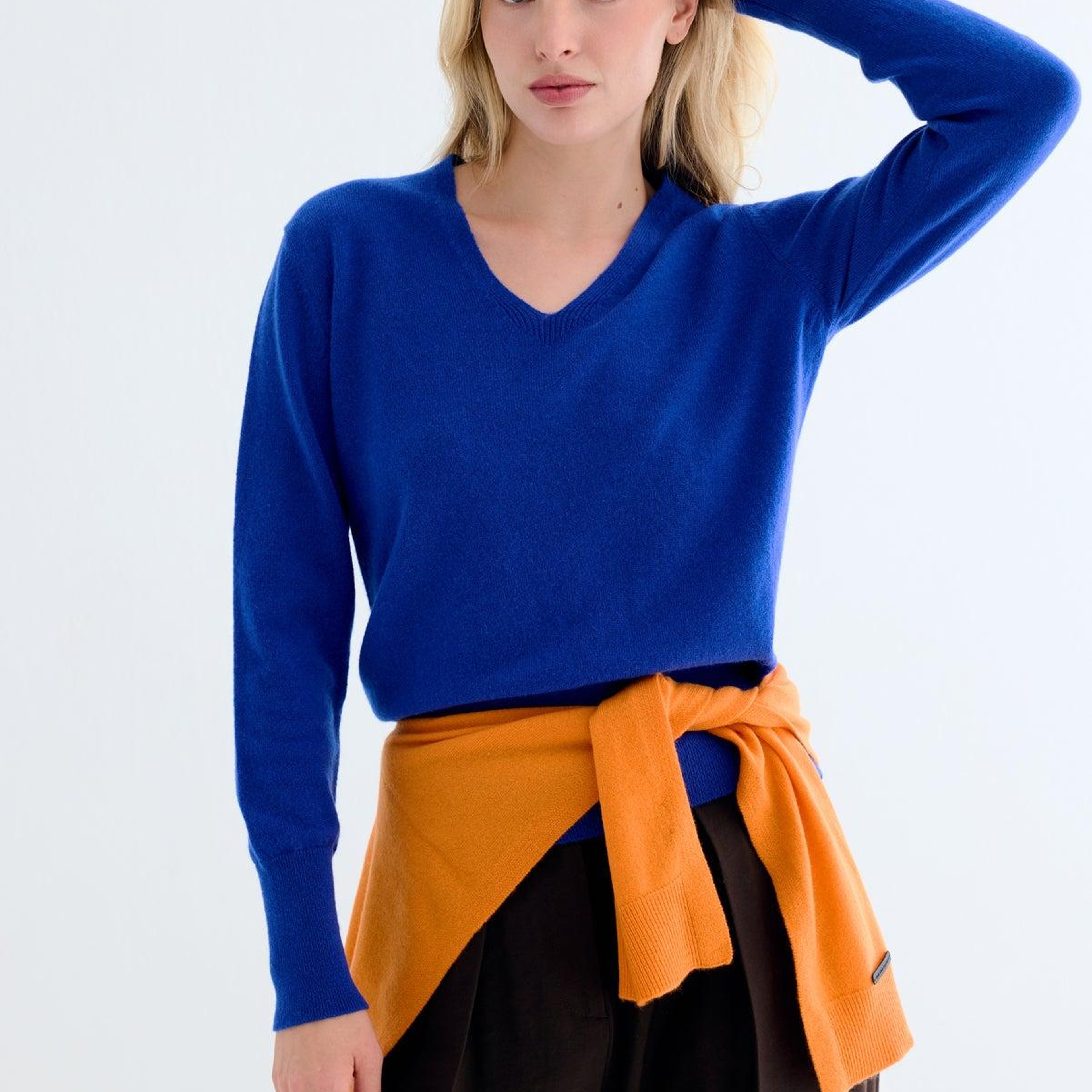 Galaksi Mavisi Lilly Saf Kaşmir Derin V Yaka Kazak
