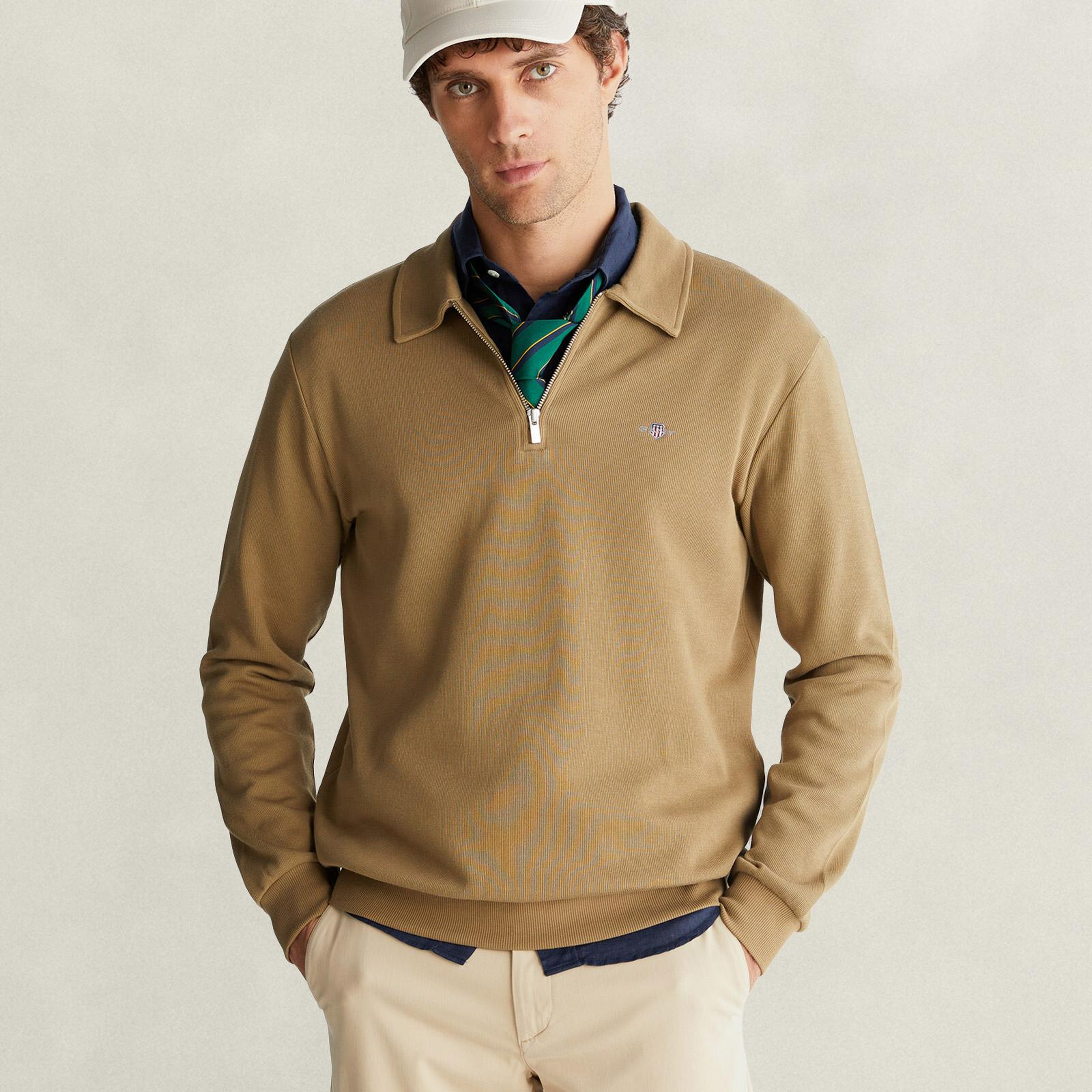GANT Erkek Kahverengi Yarım Fermuarlı Sweatshirt