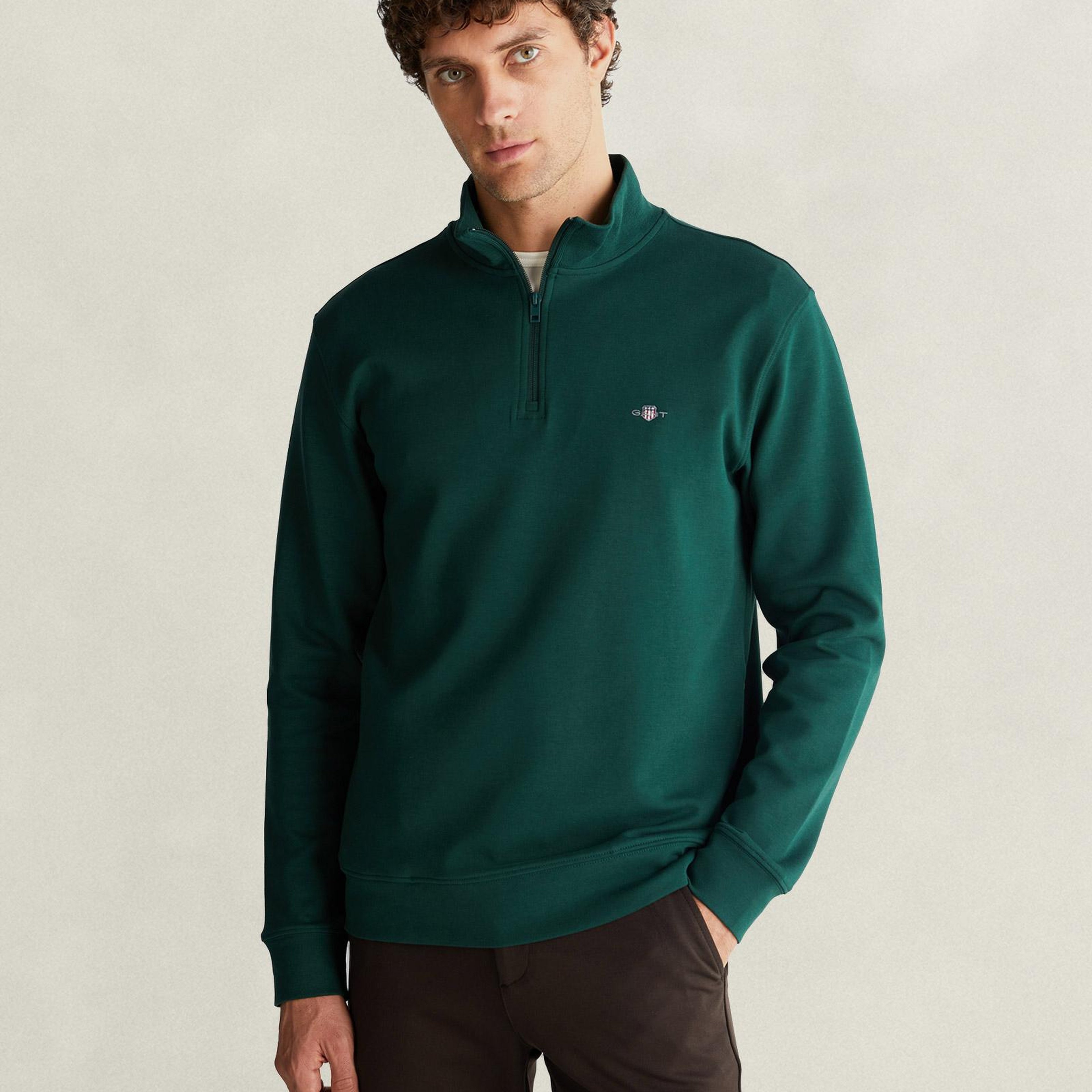 GANT Erkek Yeşil Yarım Fermuarlı Sweatshirt