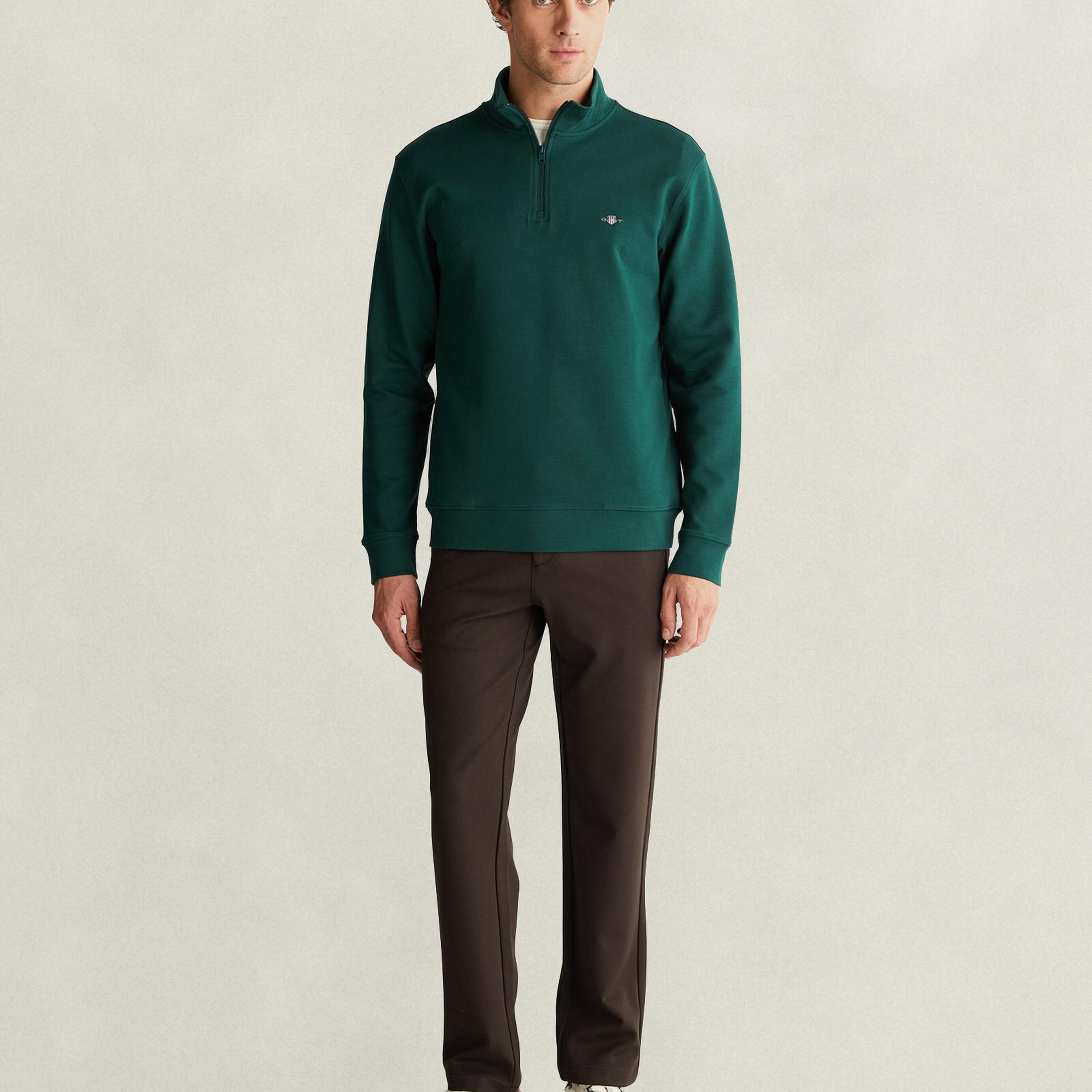 GANT Erkek Yeşil Yarım Fermuarlı Sweatshirt