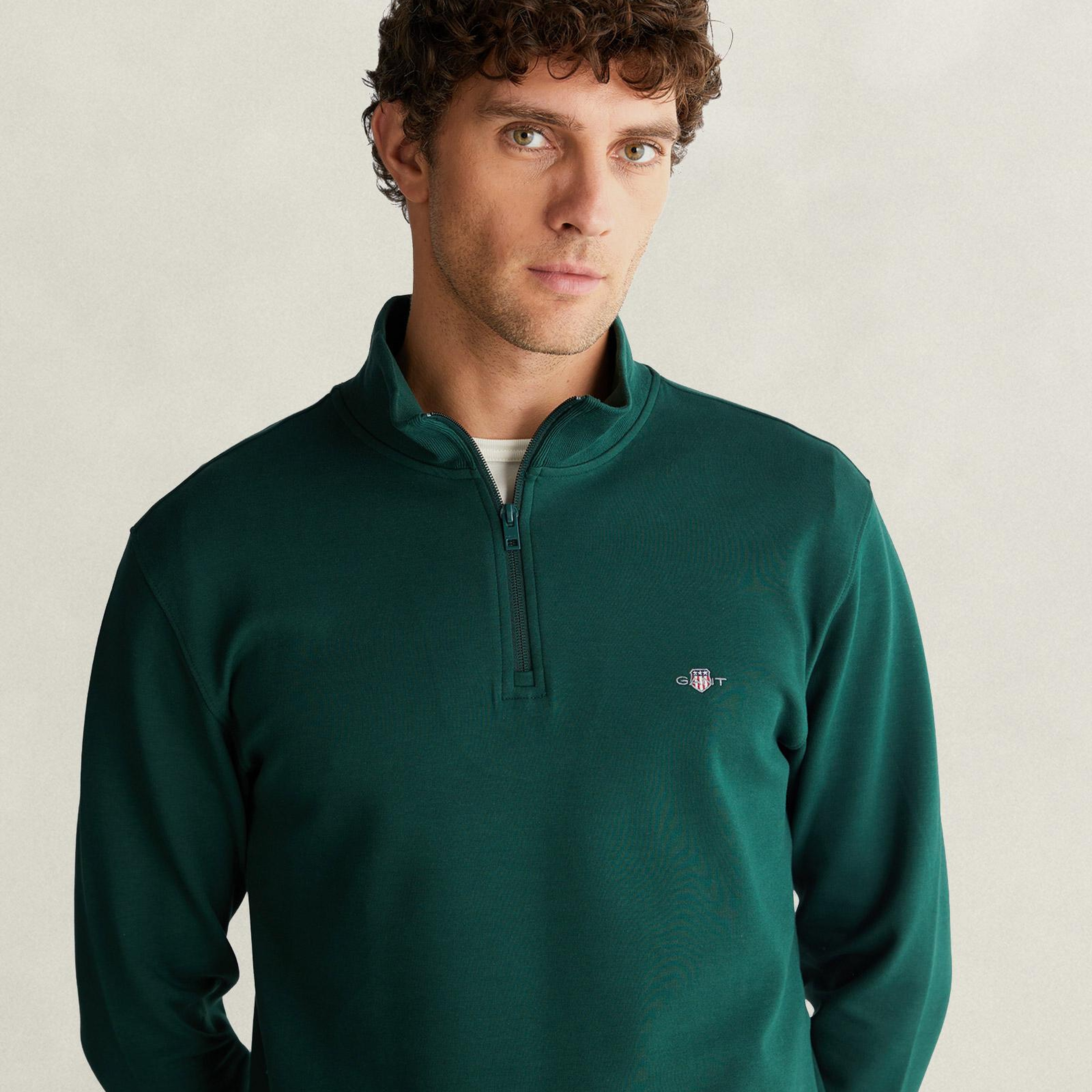 GANT Erkek Yeşil Yarım Fermuarlı Sweatshirt