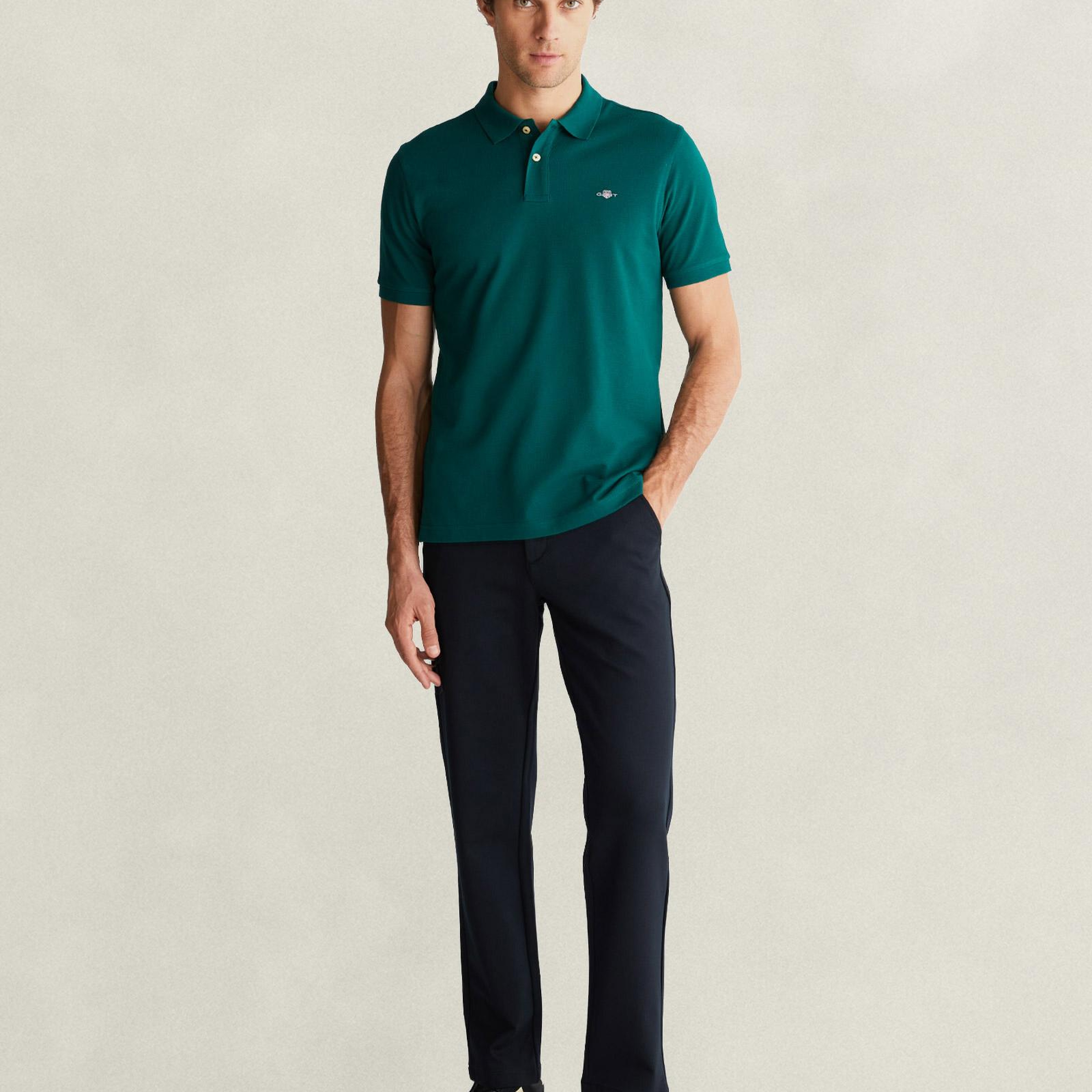 GANT Erkek Yeşil Regular Fit Polo Yaka T-Shirt