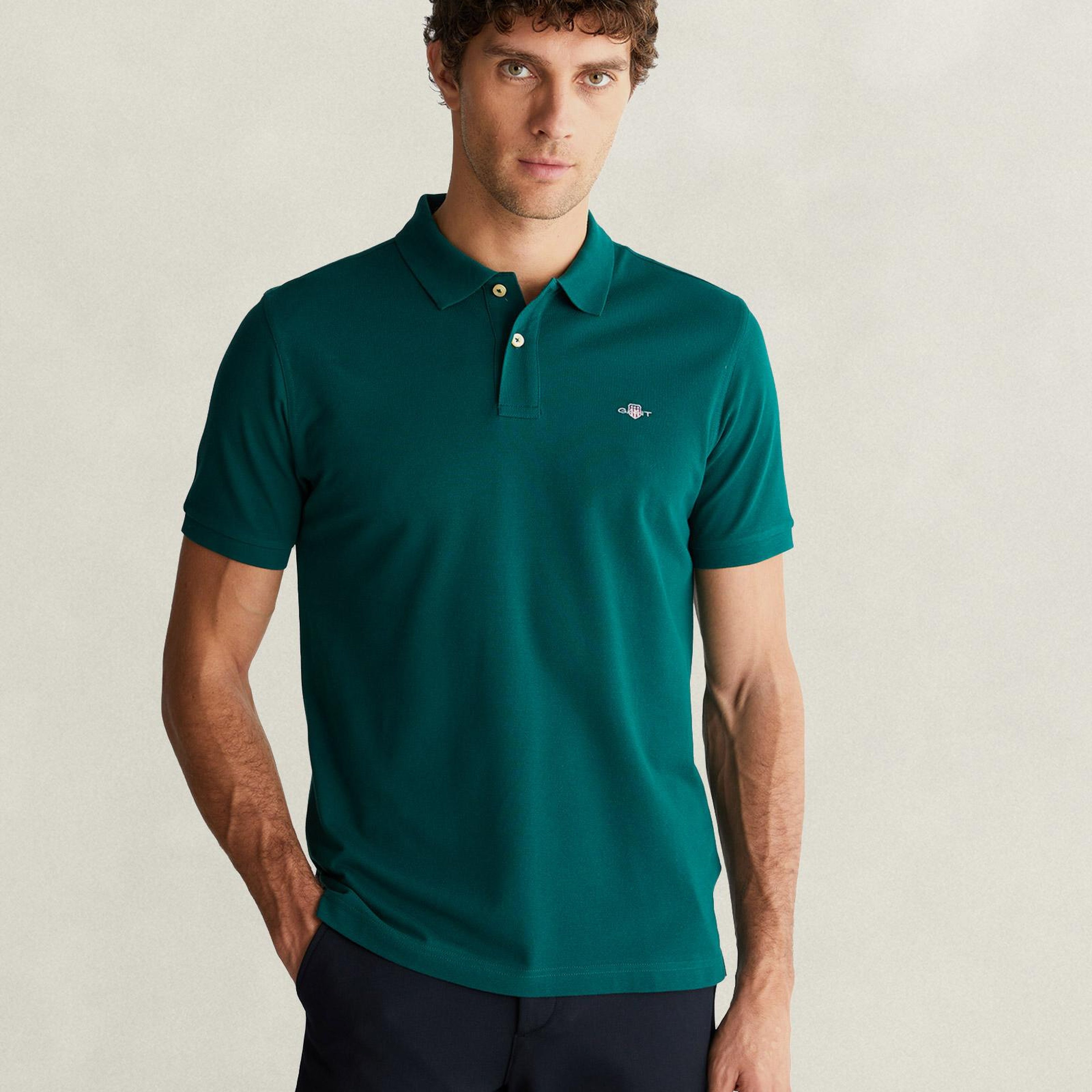 GANT Erkek Yeşil Regular Fit Polo Yaka T-Shirt