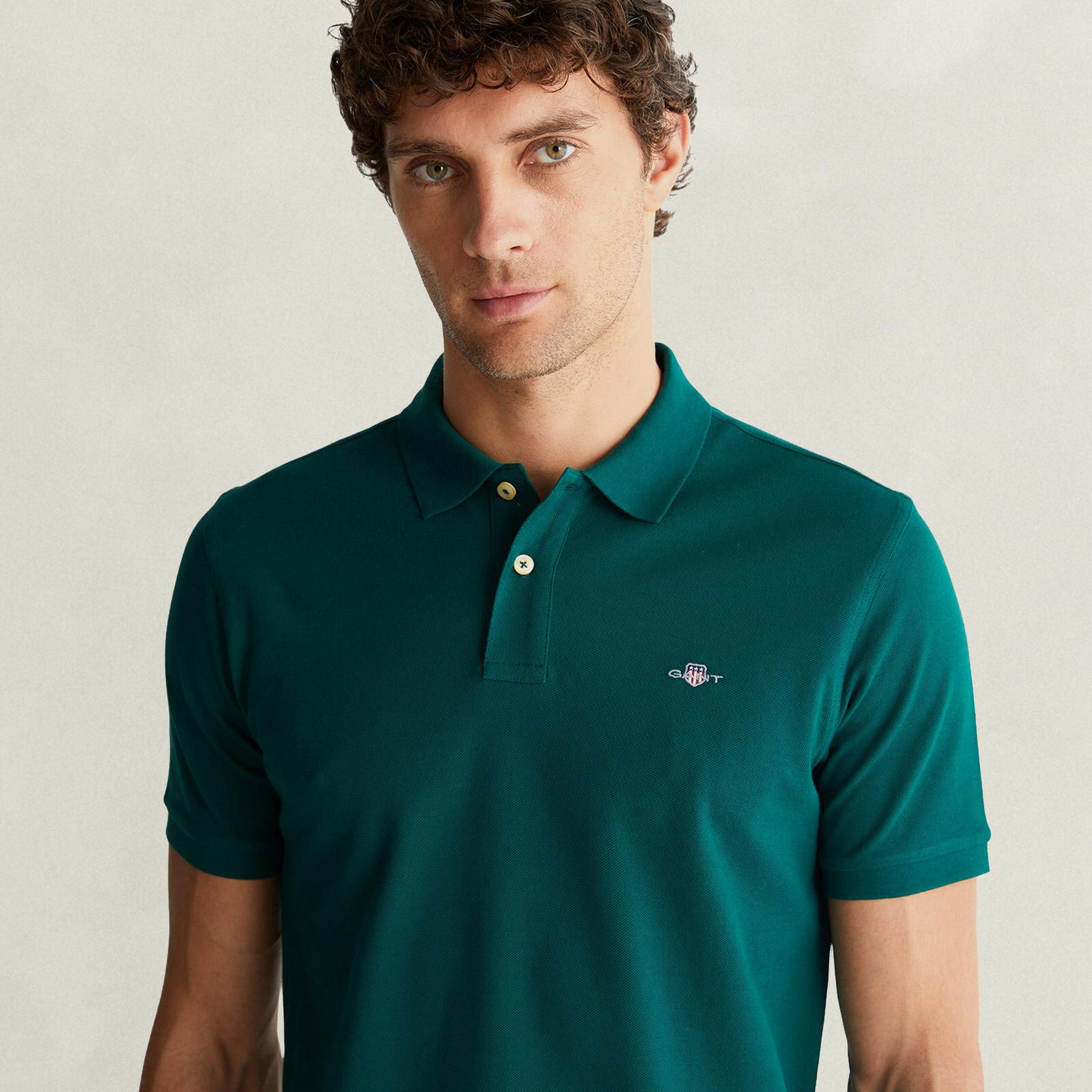 GANT Erkek Yeşil Regular Fit Polo Yaka T-Shirt
