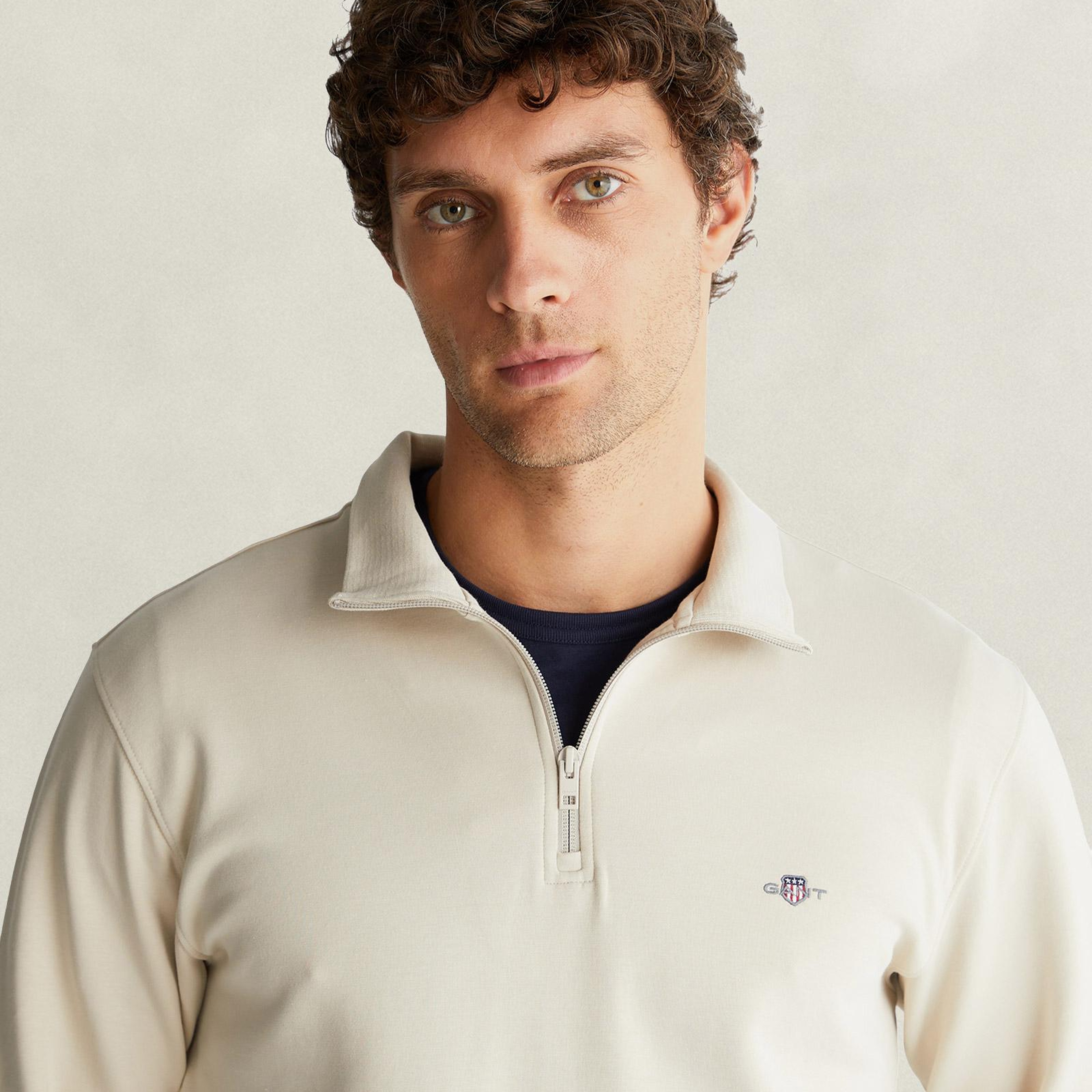 GANT Erkek Bej Yarım Fermuarlı Sweatshirt