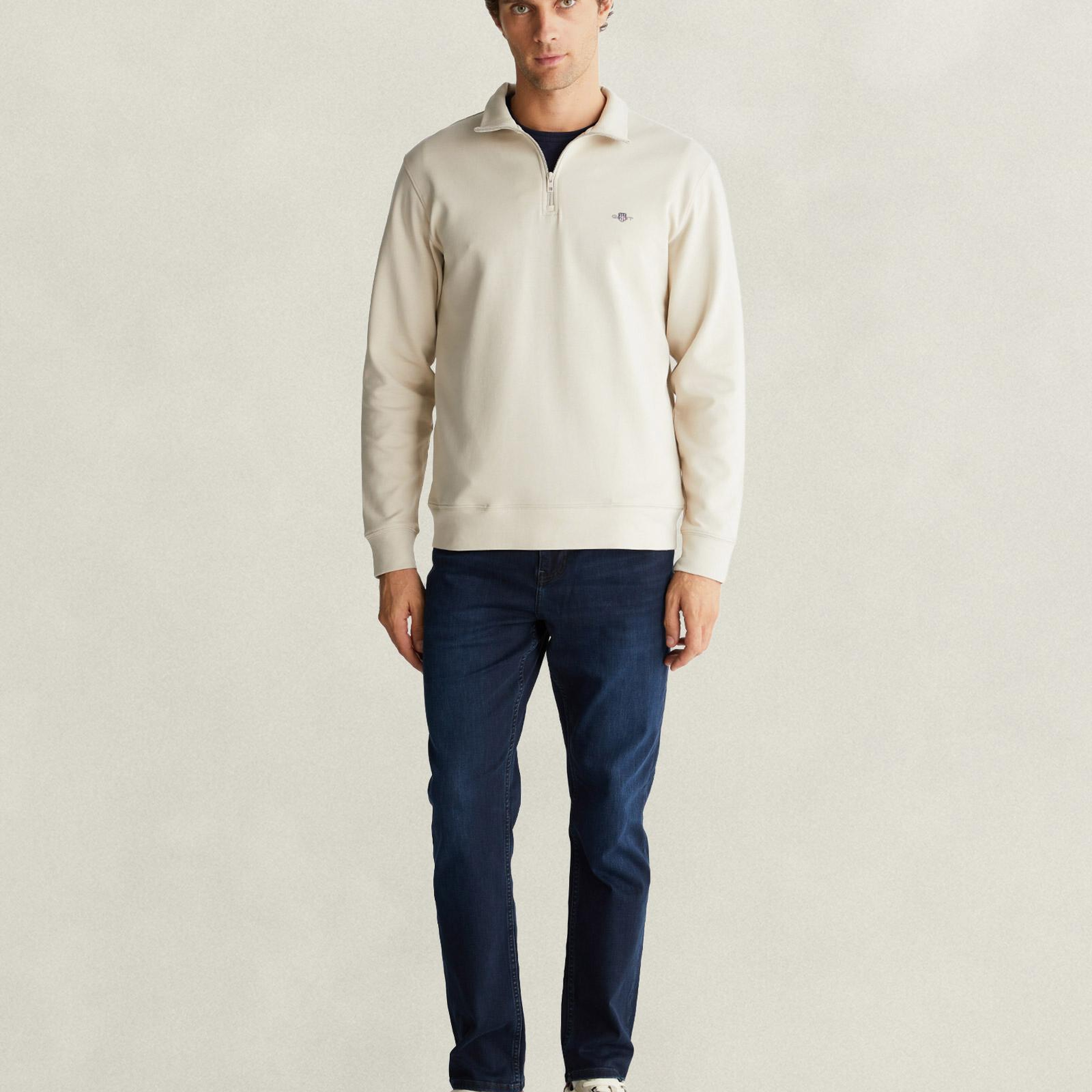 GANT Erkek Bej Yarım Fermuarlı Sweatshirt