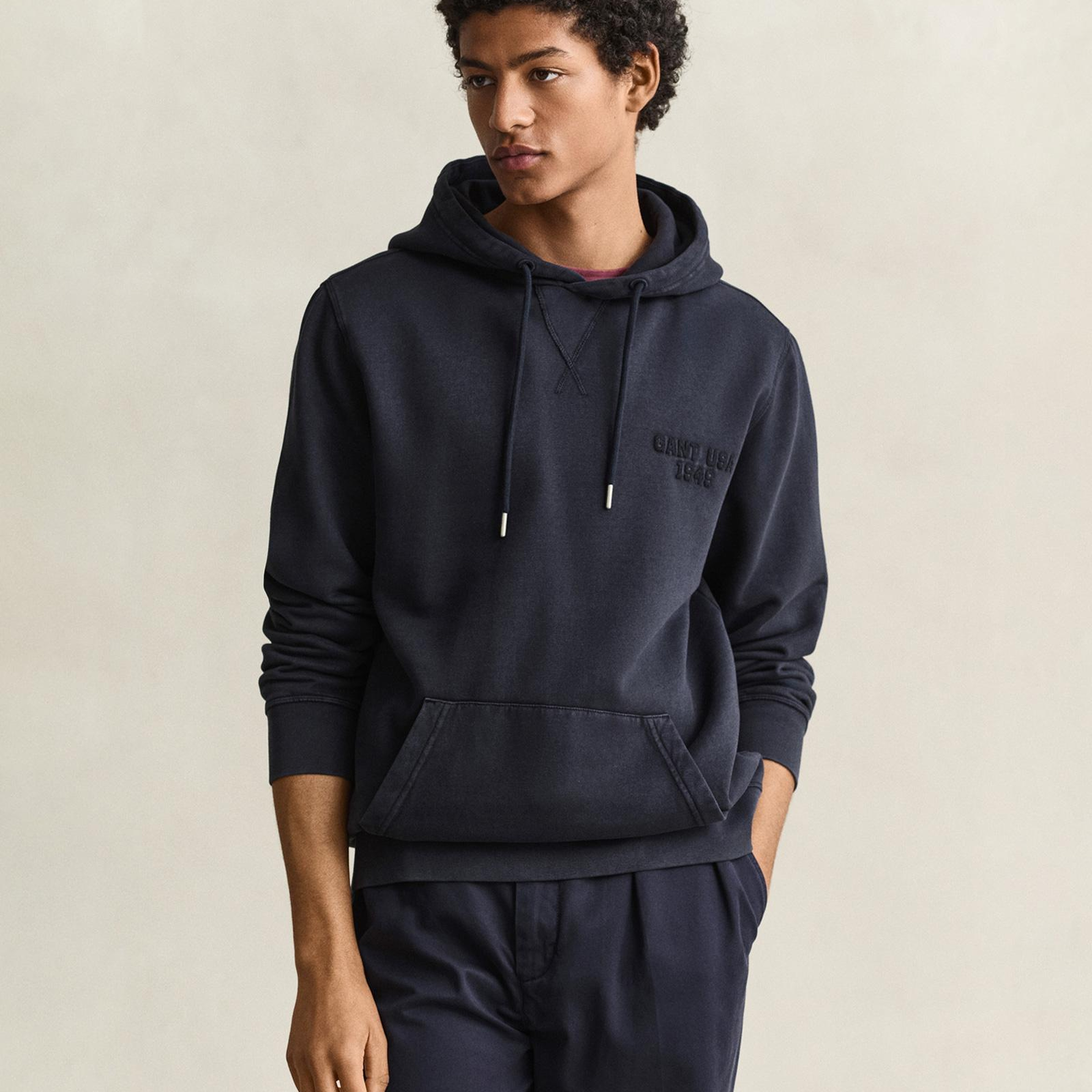 GANT Erkek Lacivert Kapüşonlu %100 Pamuk Sweatshirt