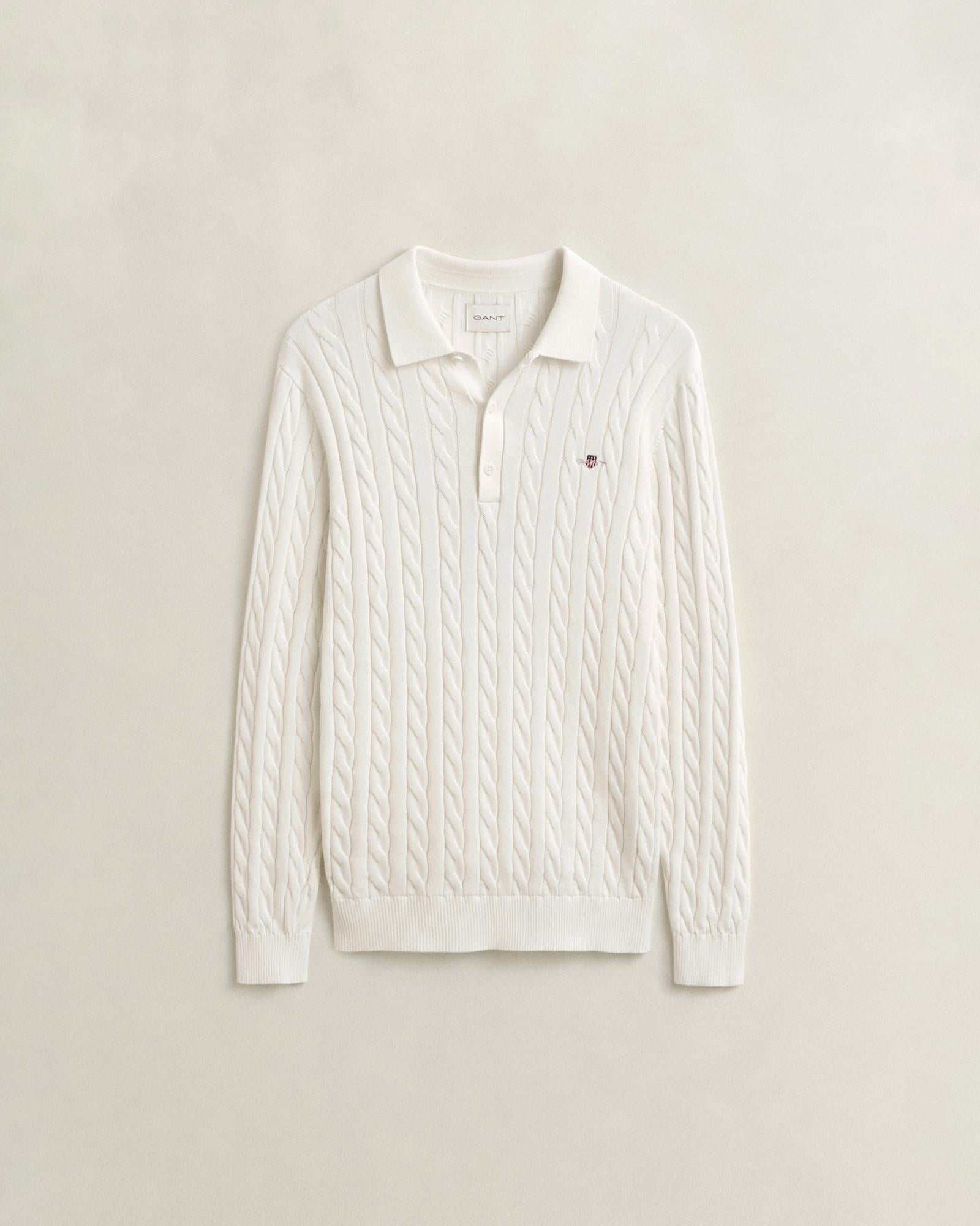 GANT Erkek Krem %100 Pamuk Polo Yaka Kazak