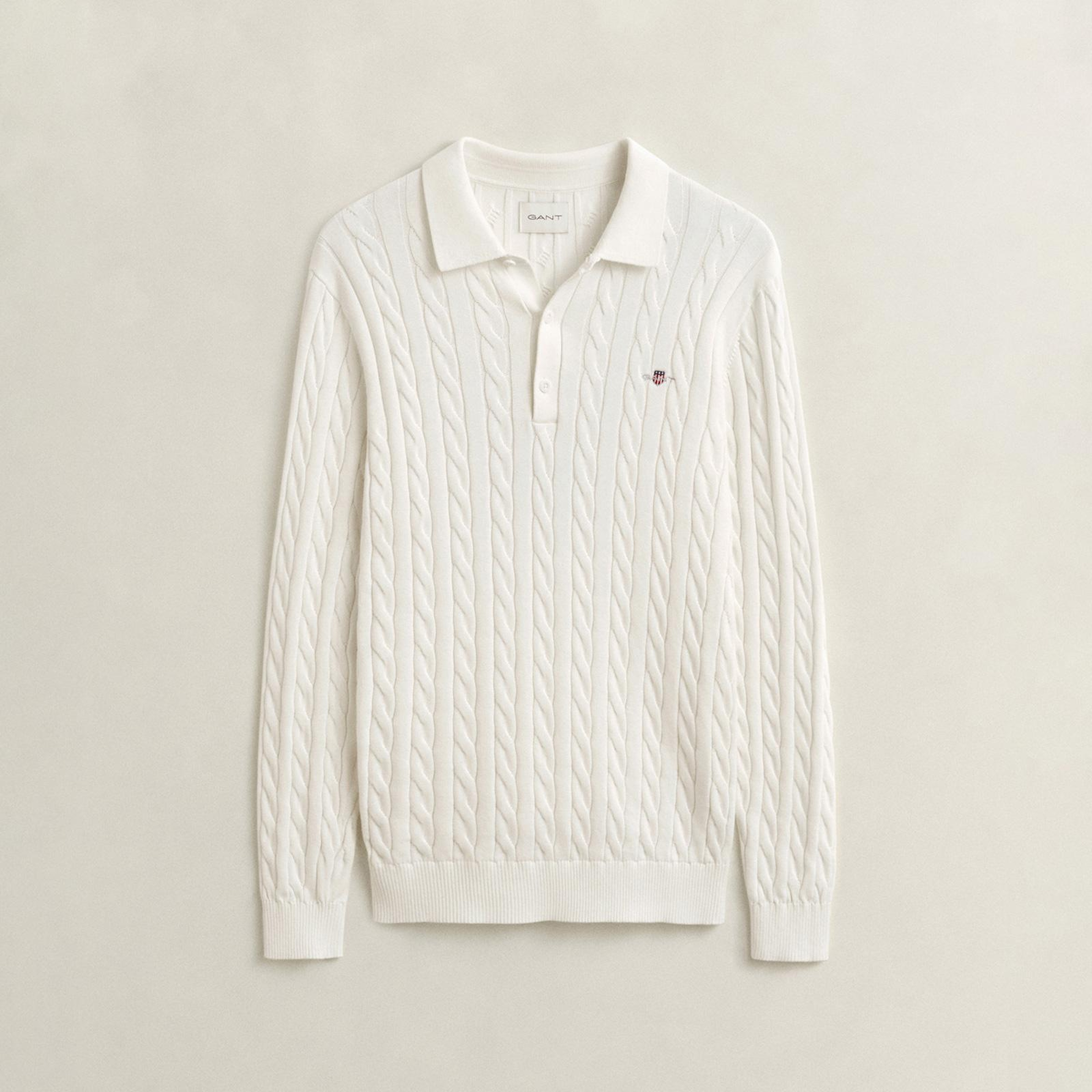 GANT Erkek Krem %100 Pamuk Polo Yaka Kazak
