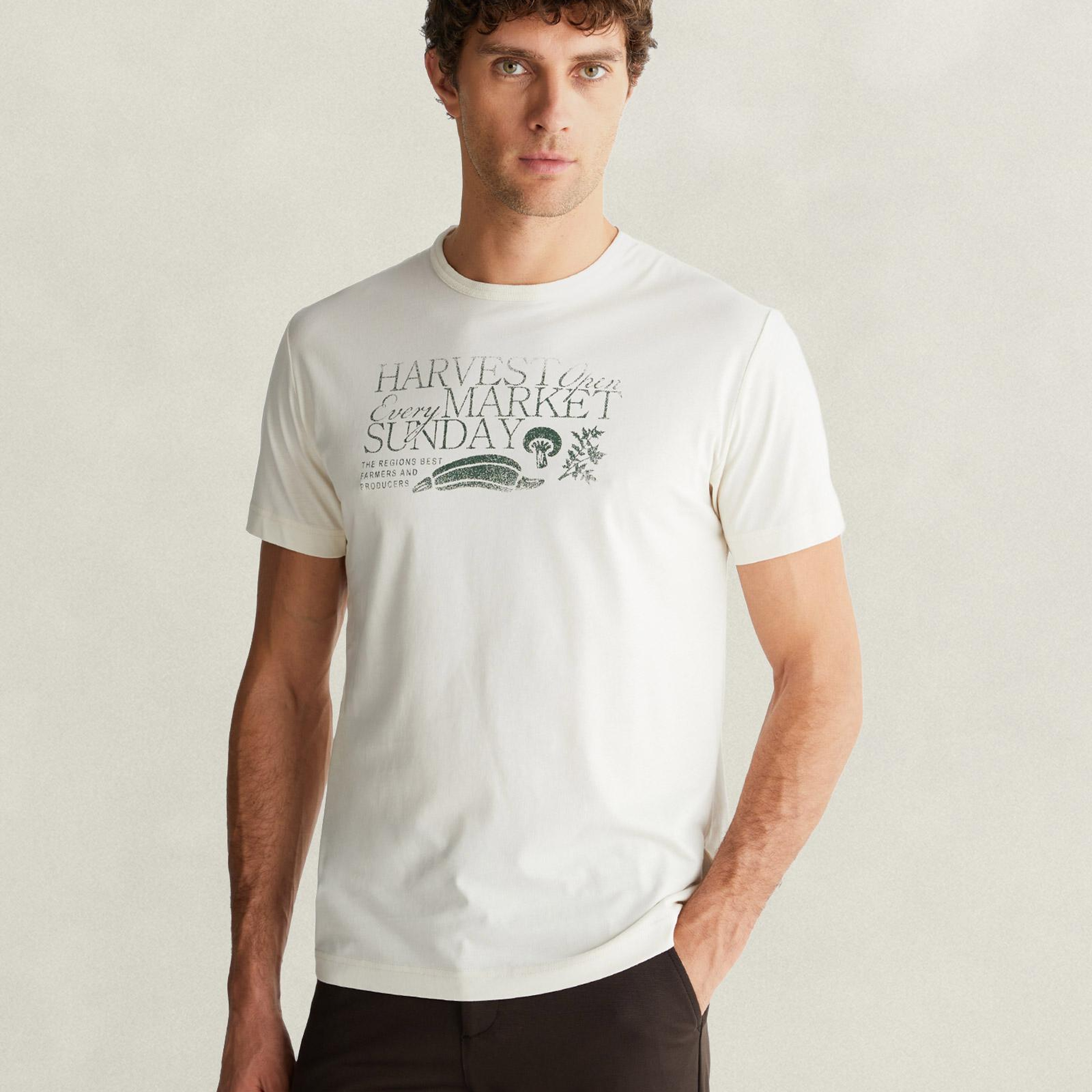 GANT Erkek Krem Regular Fit T-Shirt