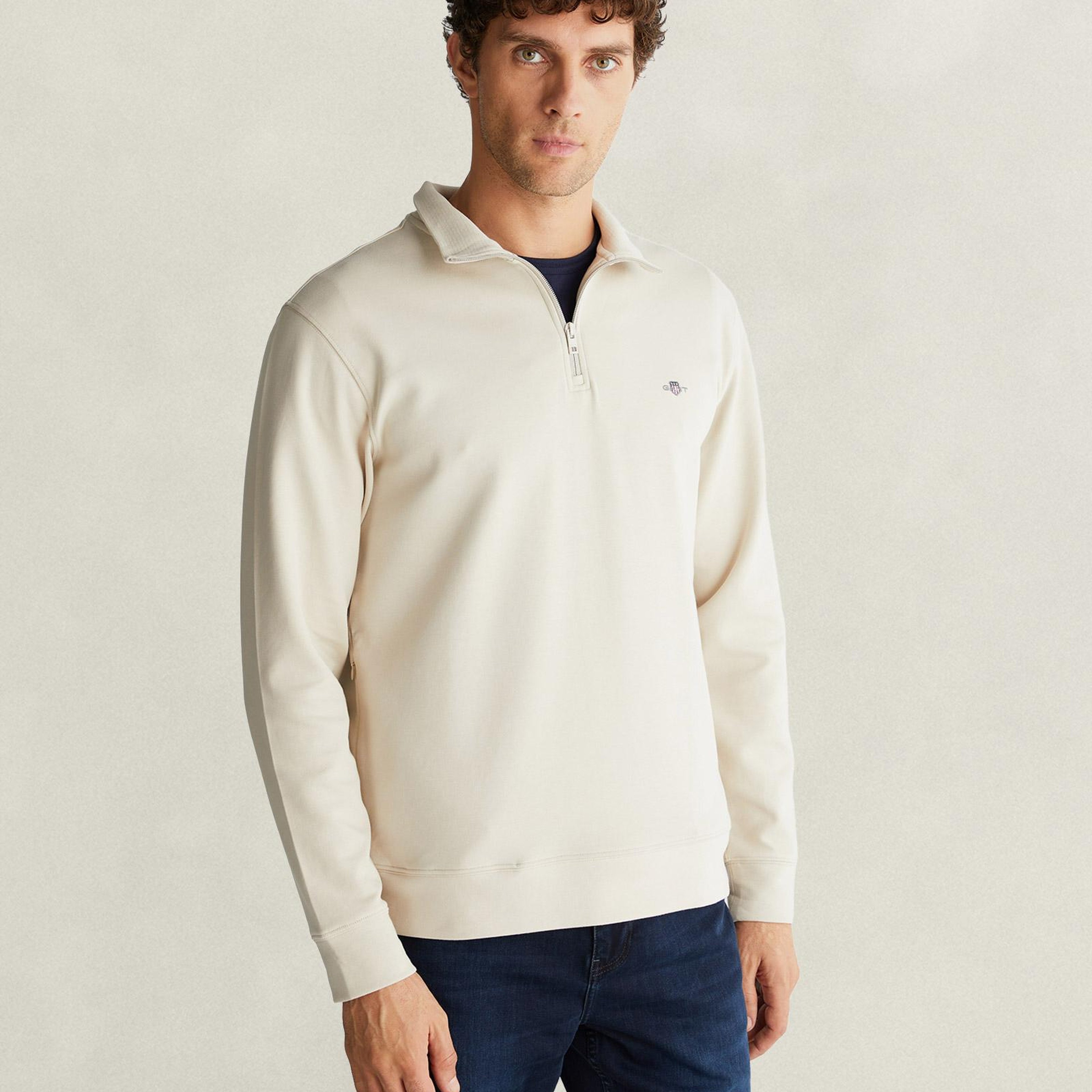 GANT Erkek Bej Yarım Fermuarlı Sweatshirt