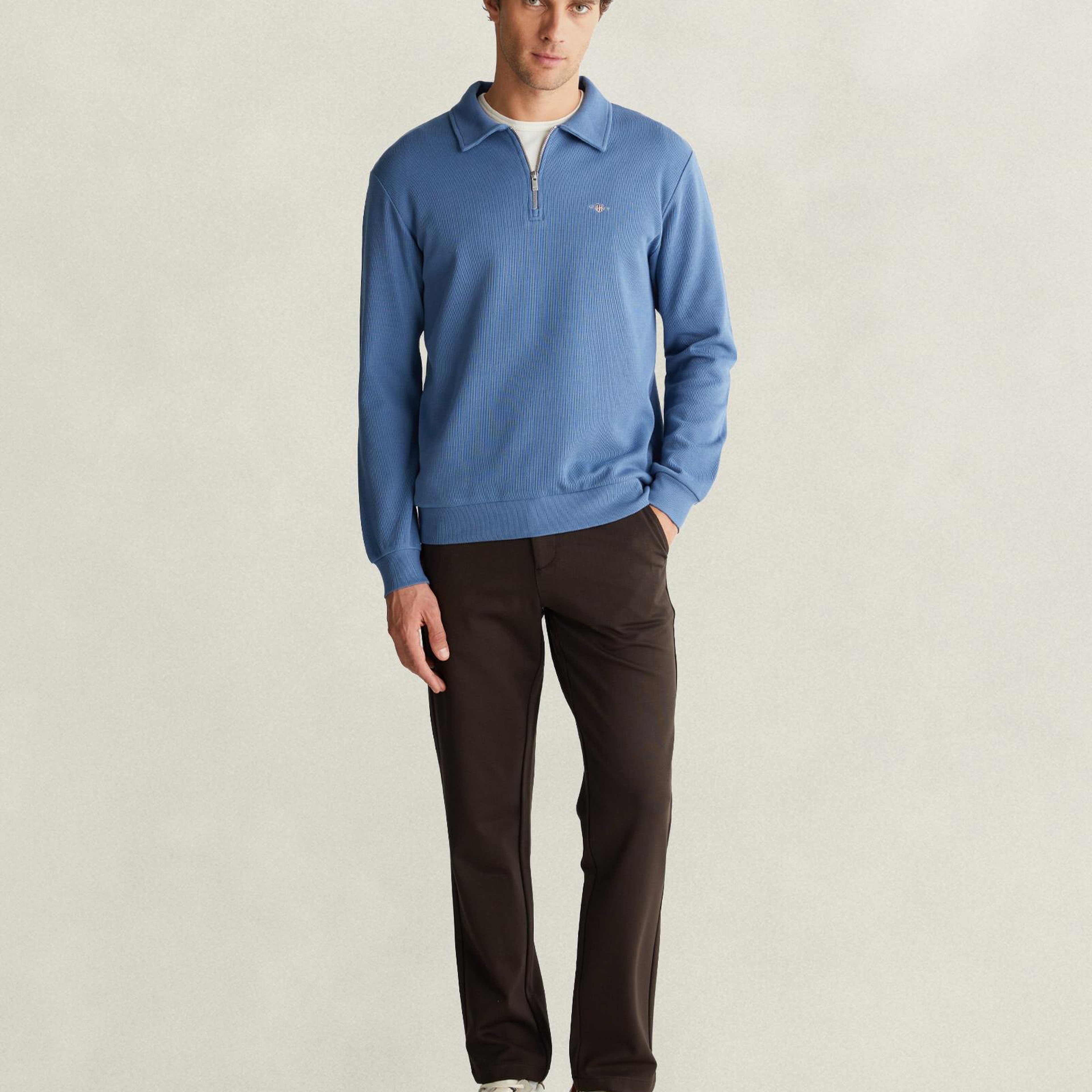 GANT Erkek Mavi Yarım Fermuarlı Sweatshirt
