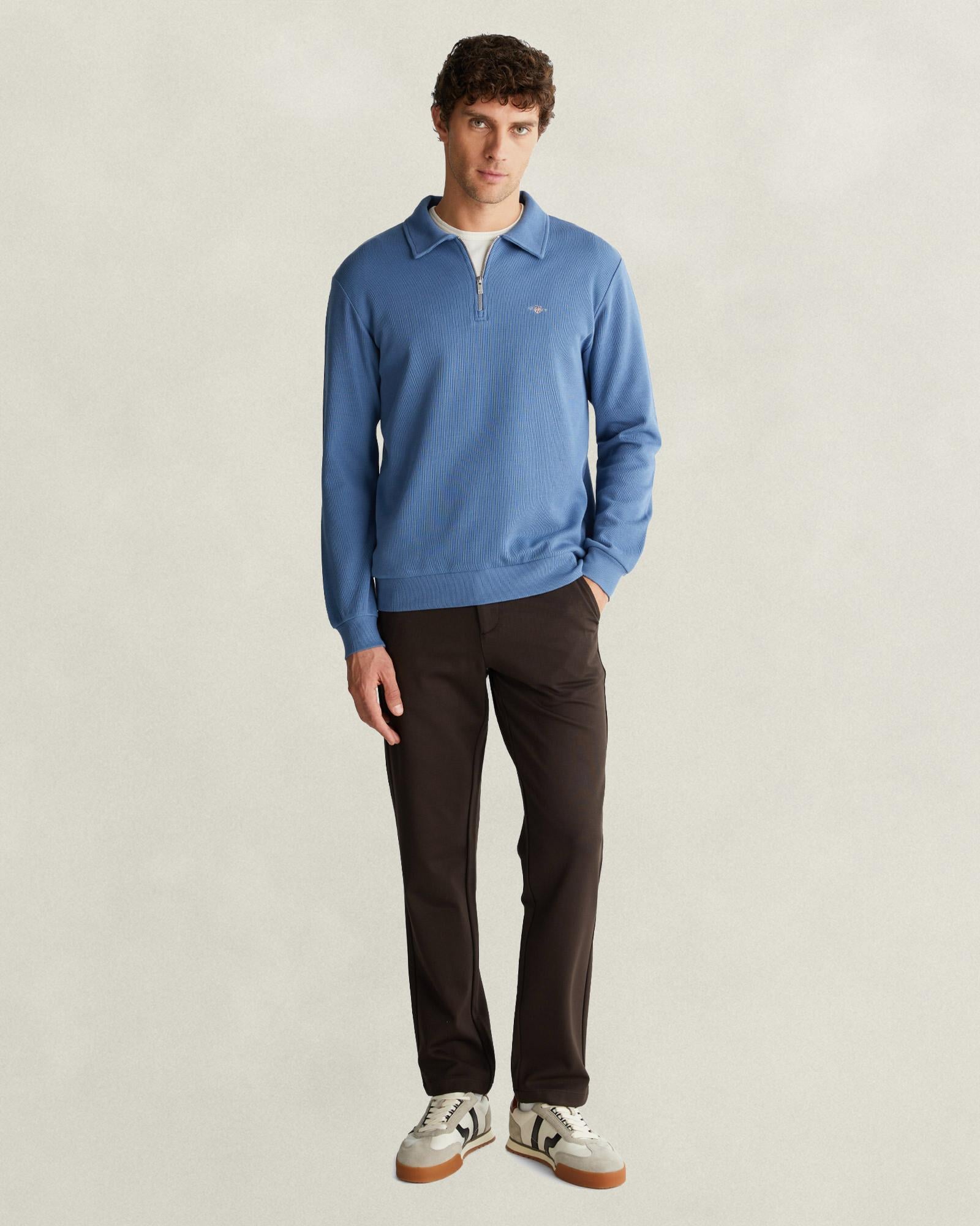 GANT Erkek Mavi Yarım Fermuarlı Sweatshirt