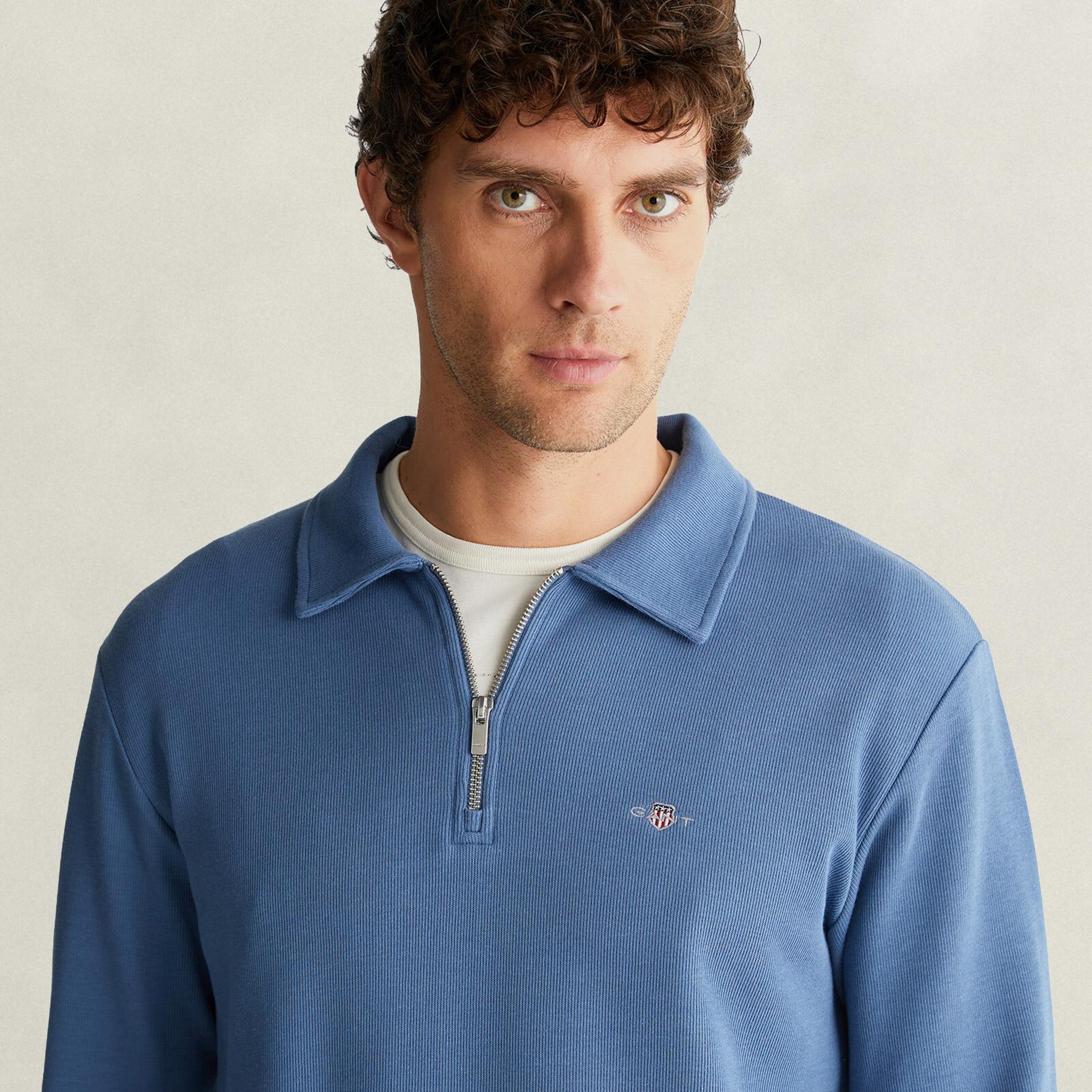 GANT Erkek Mavi Yarım Fermuarlı Sweatshirt