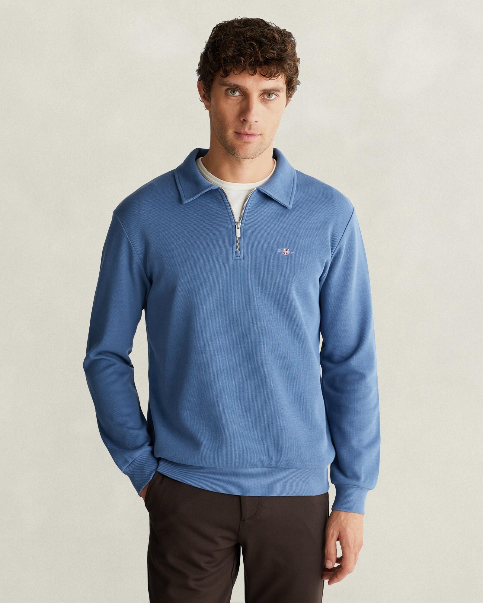 GANT Erkek Mavi Yarım Fermuarlı Sweatshirt