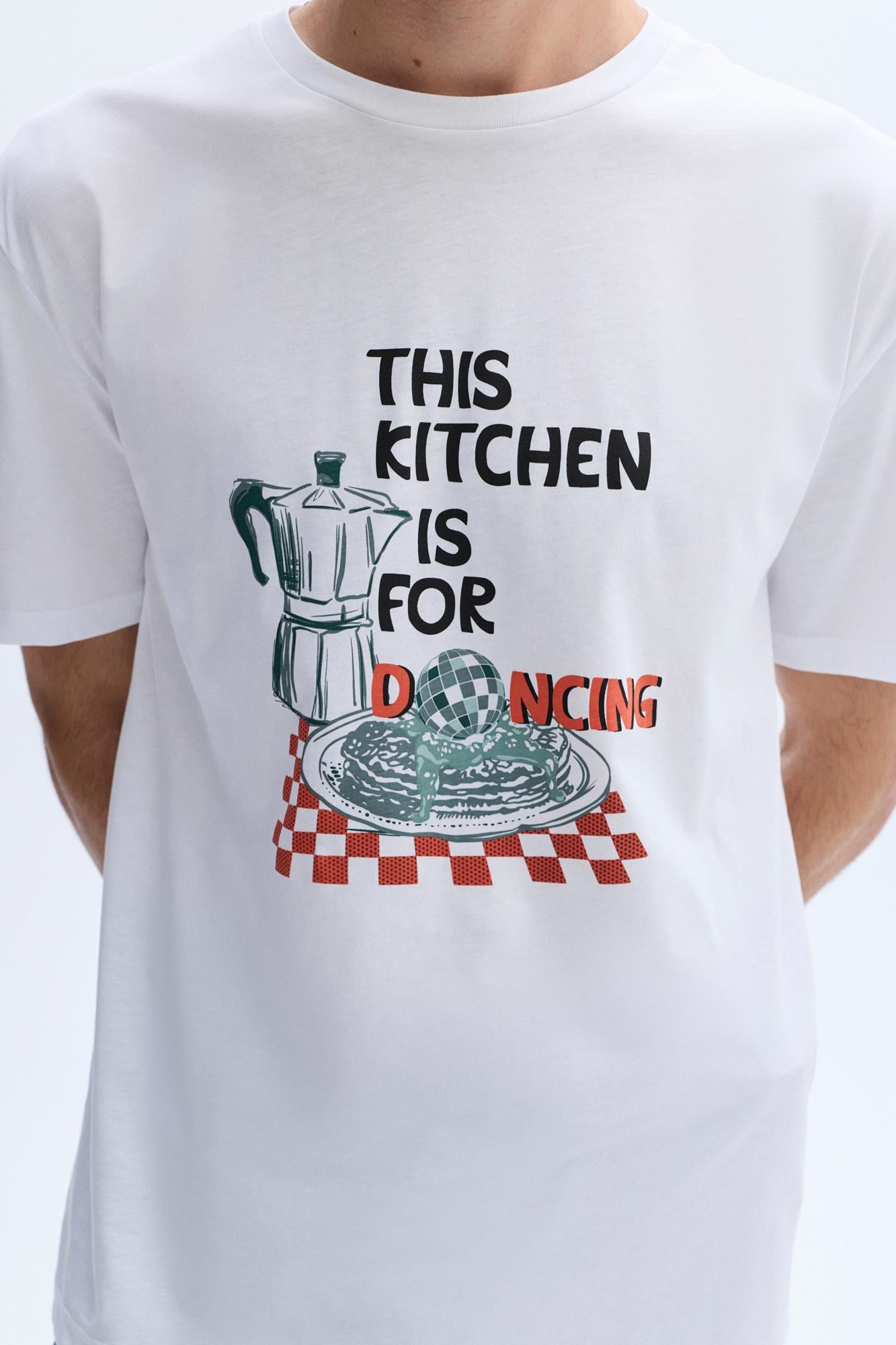 Erkek Beyaz Comfort Fit Baskılı Bisiklet Yaka T-Shirt