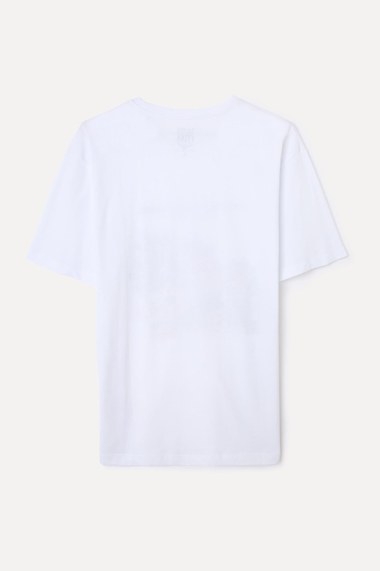 Erkek Beyaz Comfort Fit Baskılı Bisiklet Yaka T-Shirt