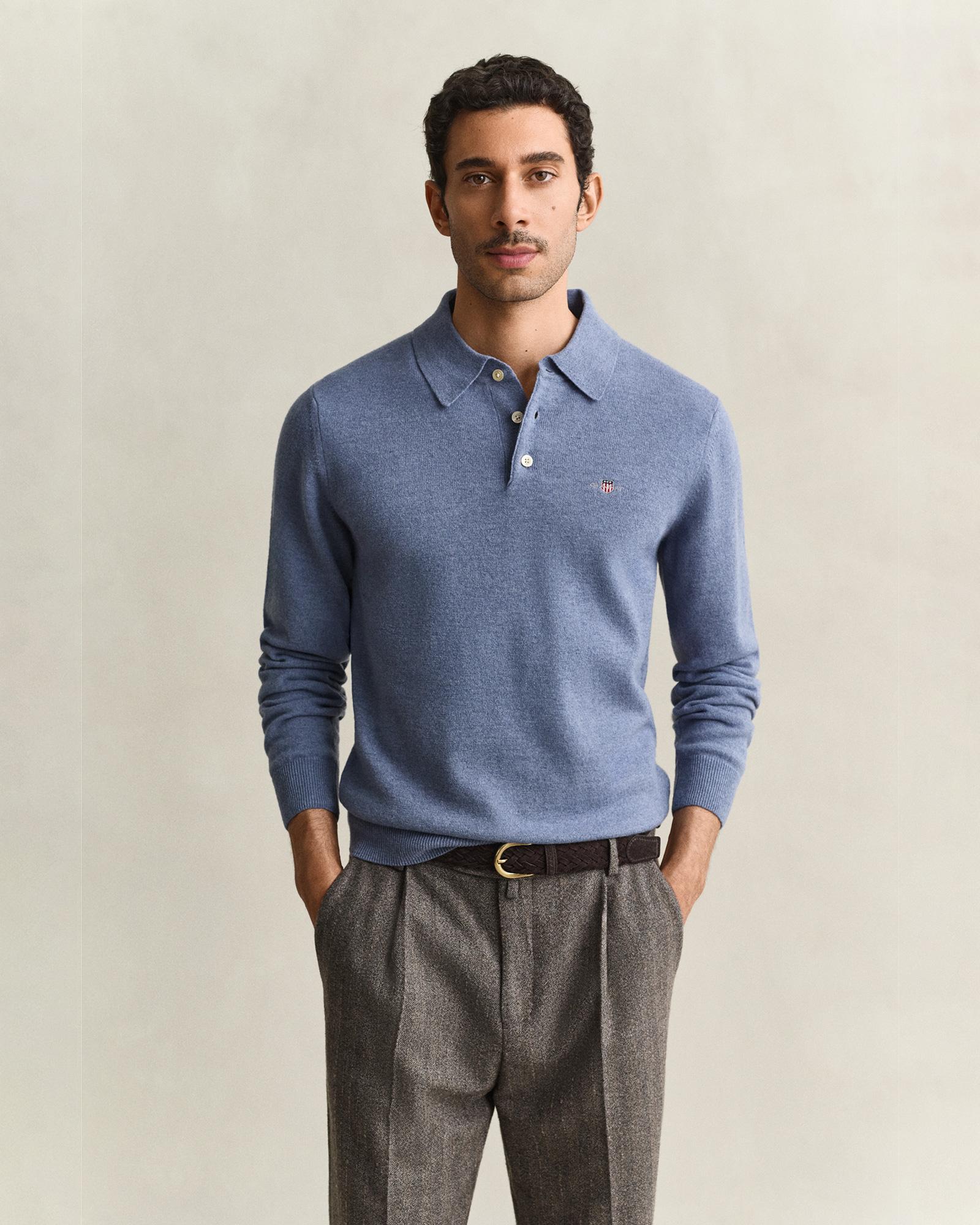 GANT Erkek Mavi Regular Fit Polo Kazak