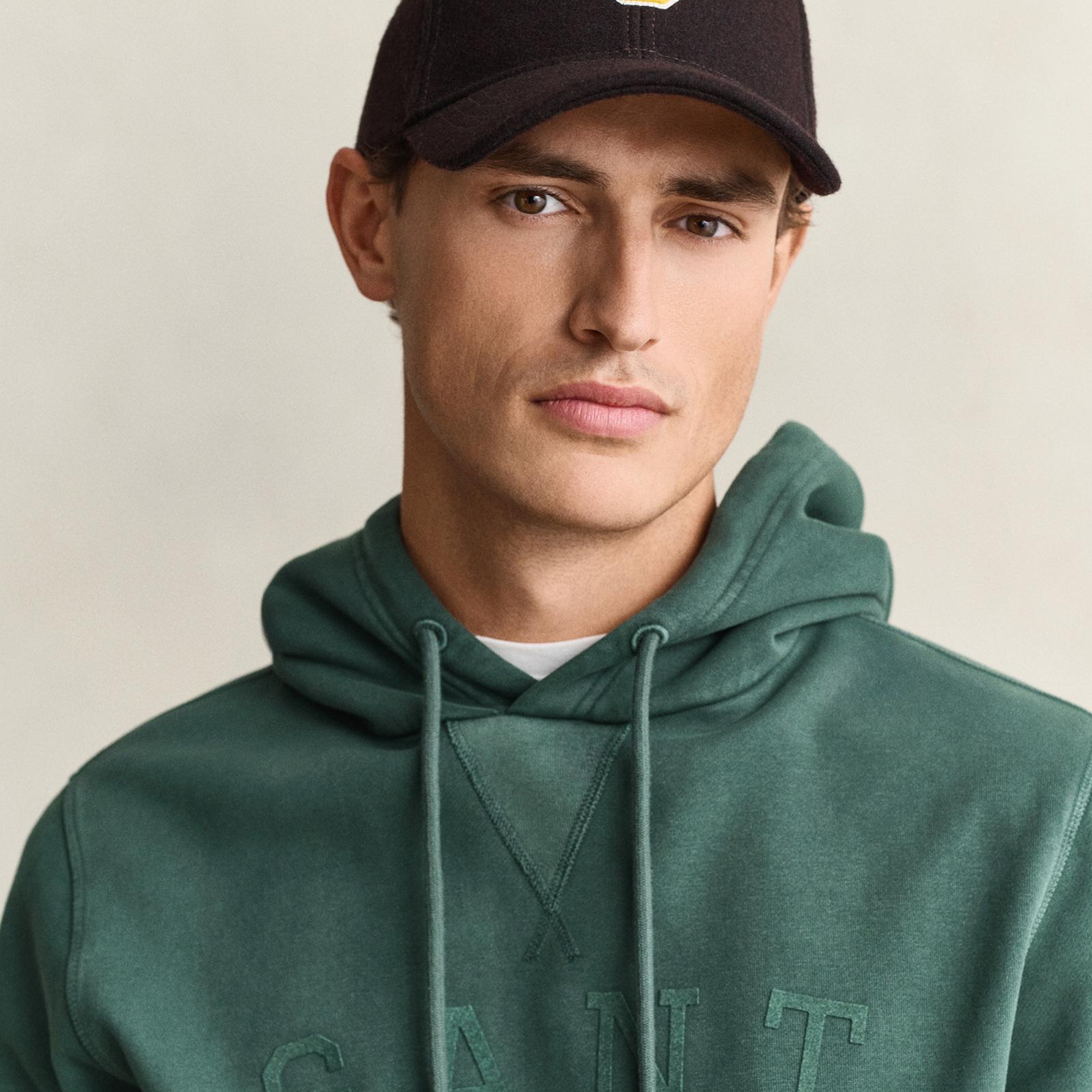 GANT Erkek Yeşil Kapüşonlu %100 Pamuk Sweatshirt
