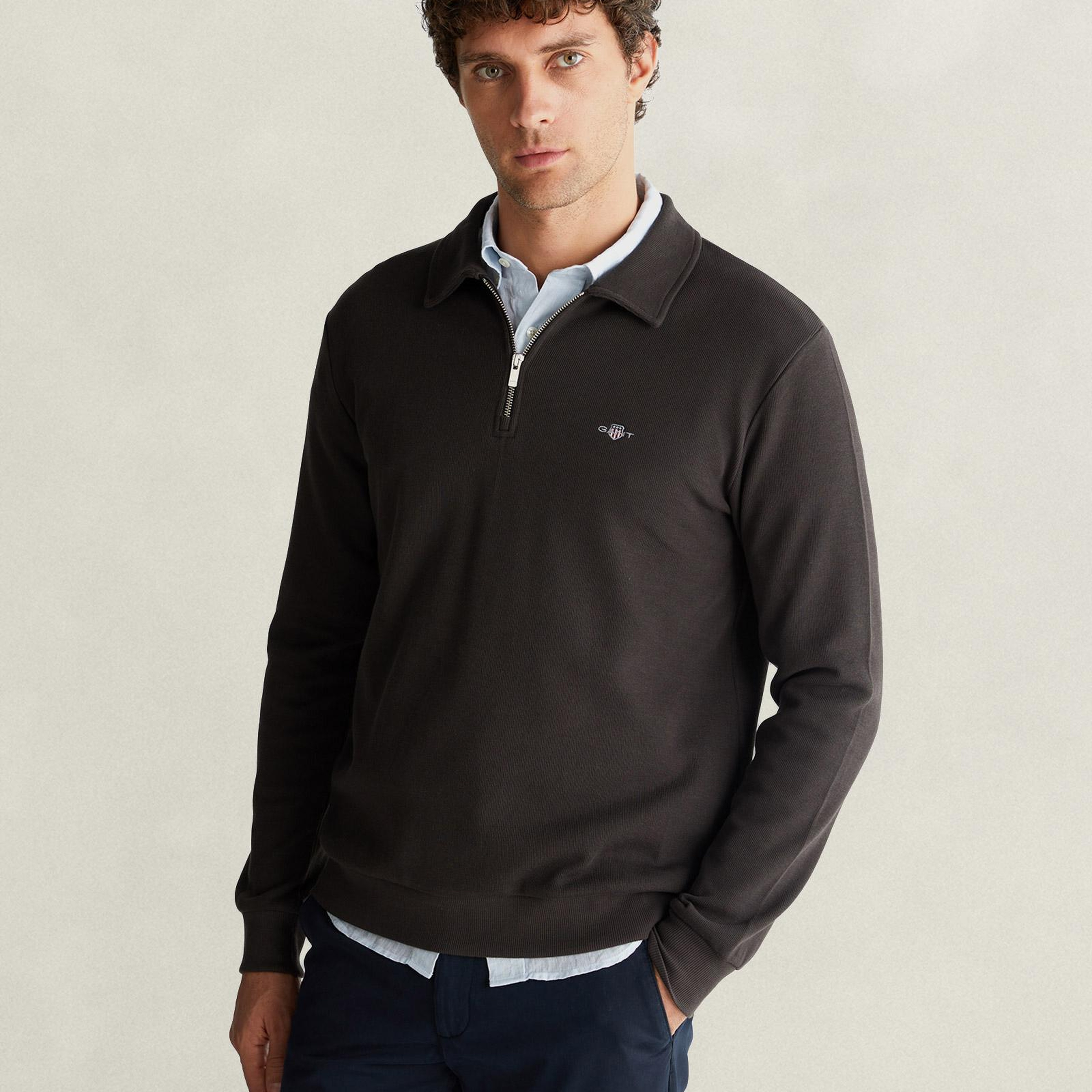 GANT Erkek Kahverengi Yarım Fermuarlı Sweatshirt