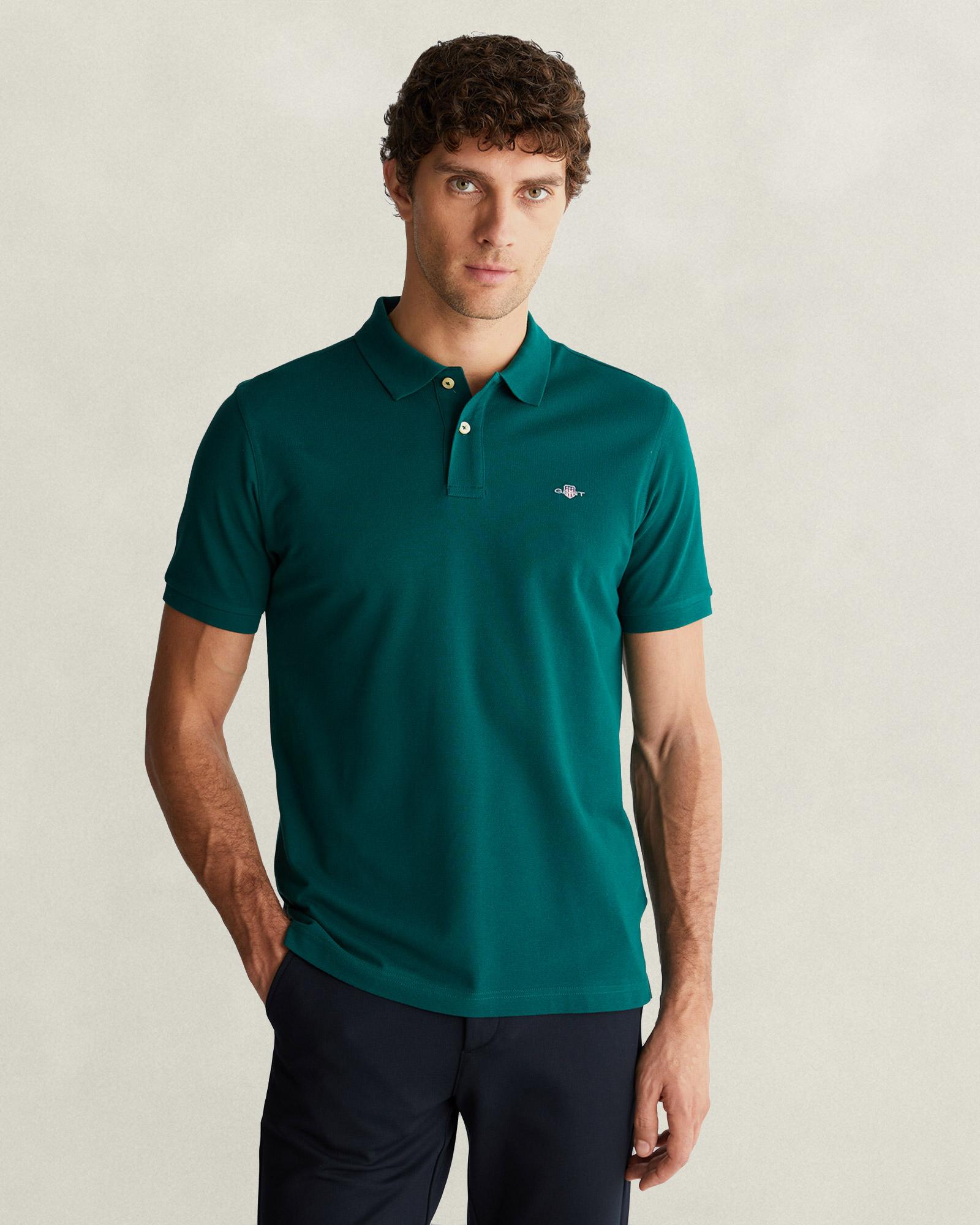GANT Erkek Yeşil Regular Fit Polo Yaka T-Shirt