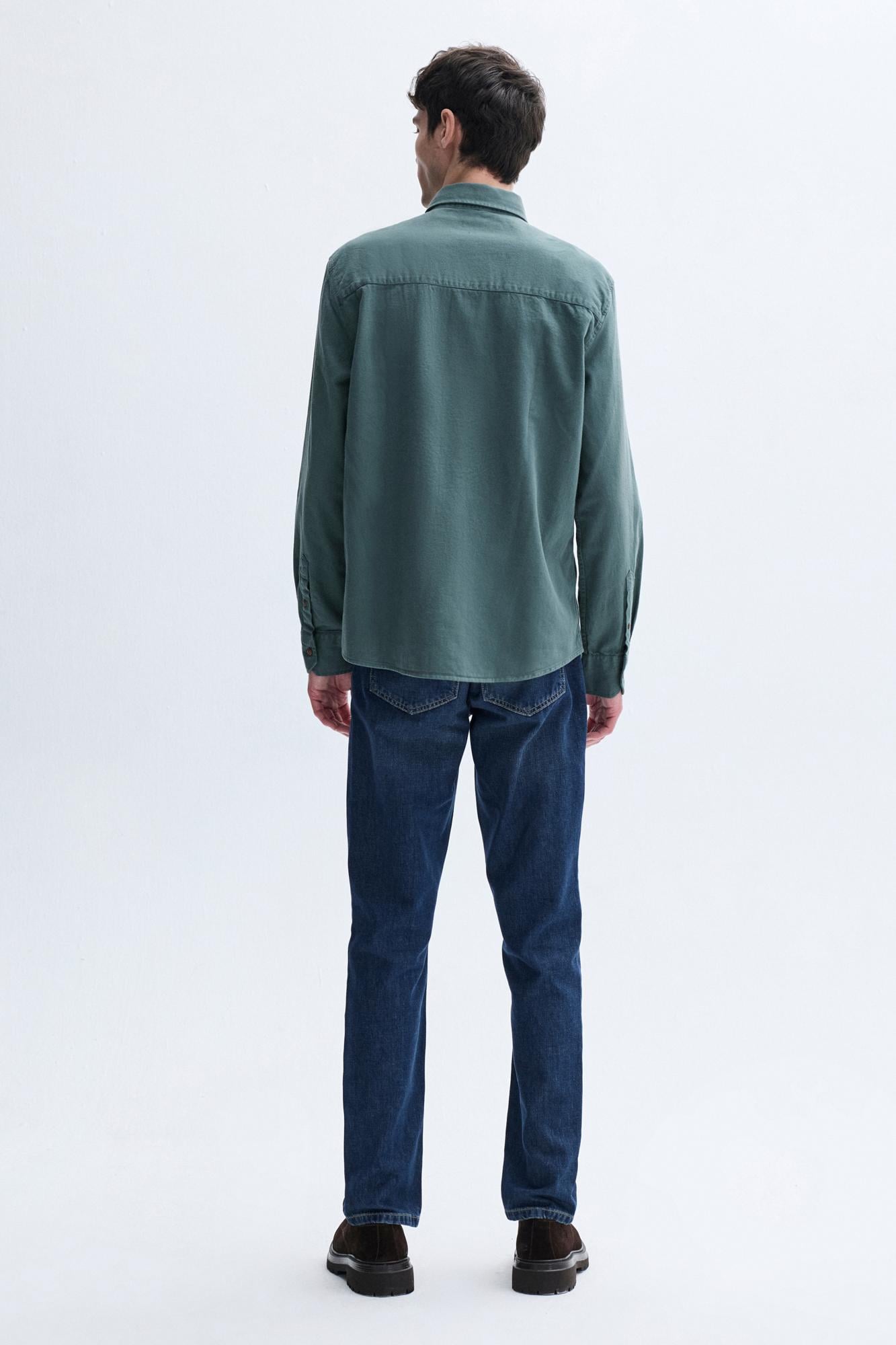 Erkek Yeşil Comfort Fit Casual Uzun Kollu Gömlek