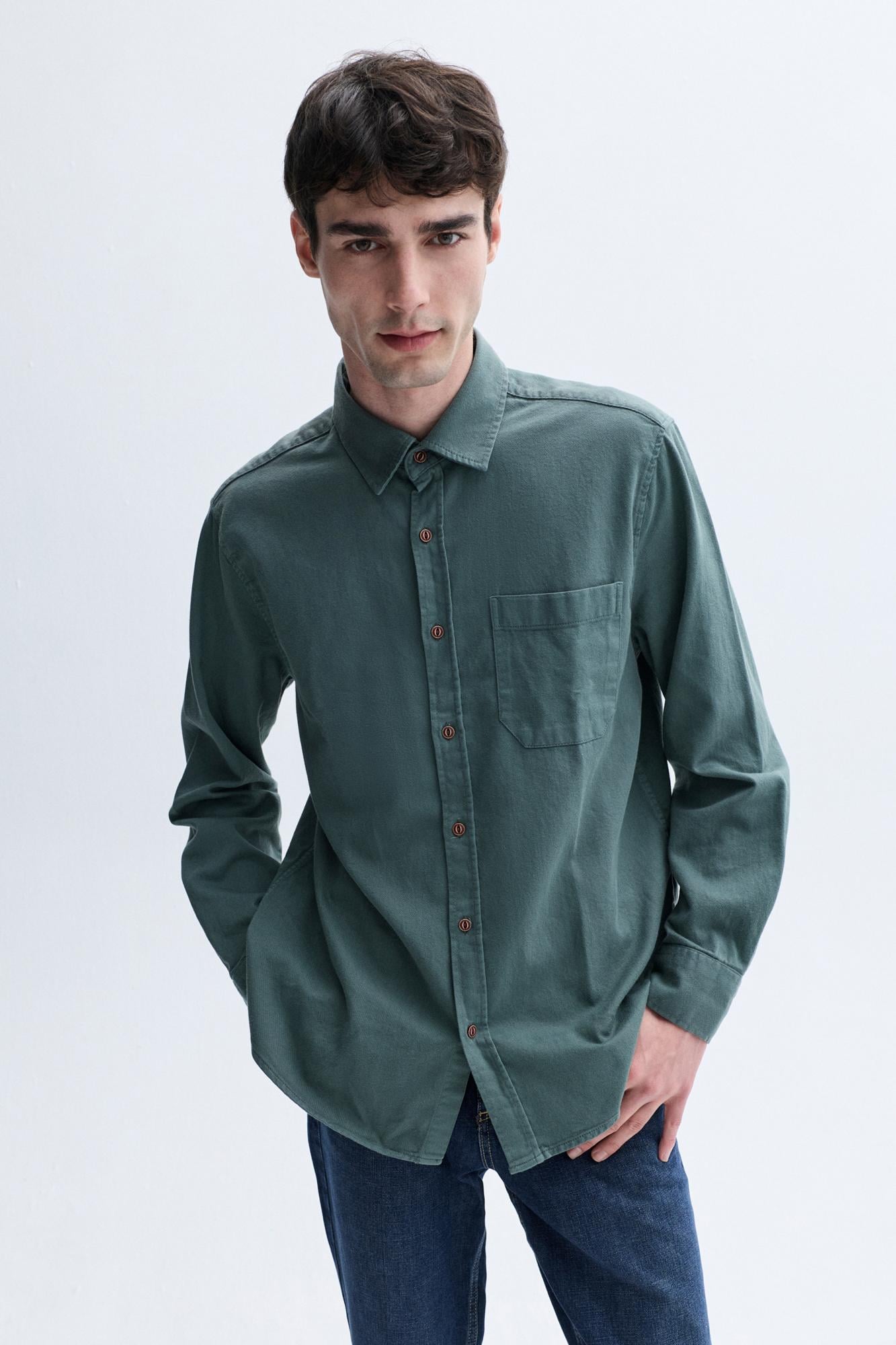 Erkek Yeşil Comfort Fit Casual Uzun Kollu Gömlek
