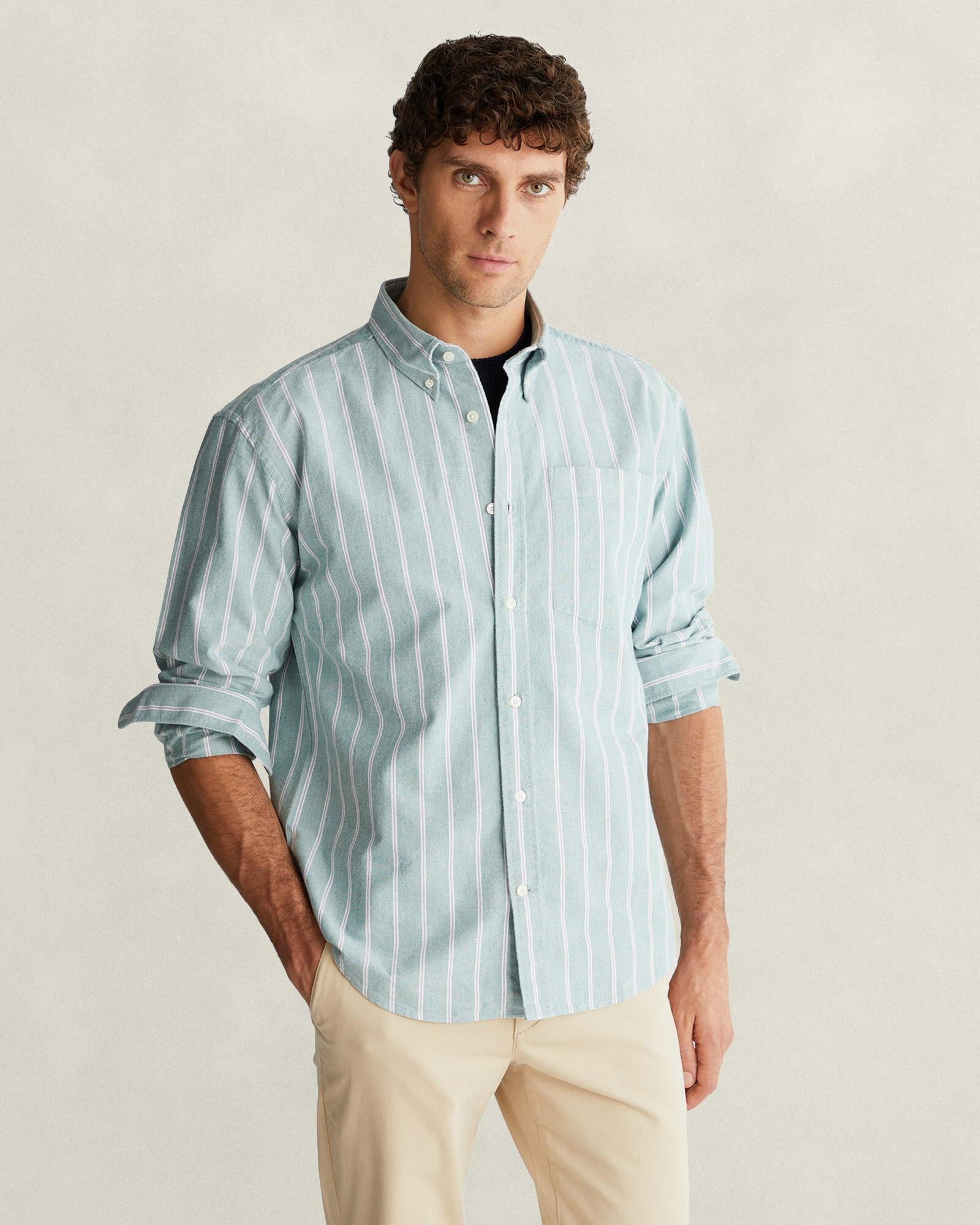 GANT Erkek Yeşil Relaxed Fit %100 Pamuk Gömlek