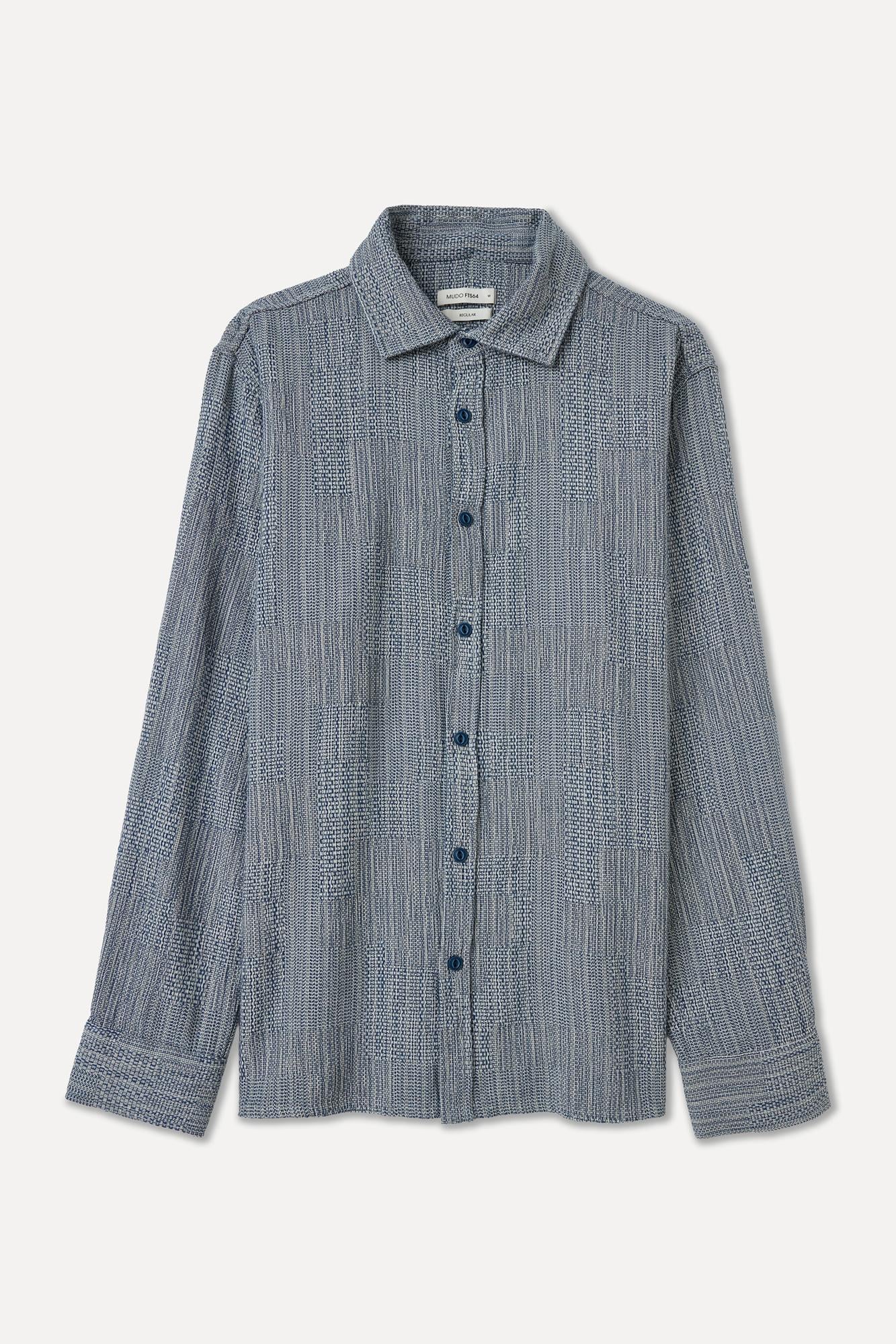 Erkek Mavi Jakarlı Regular Fit Uzun Kollu Gömlek