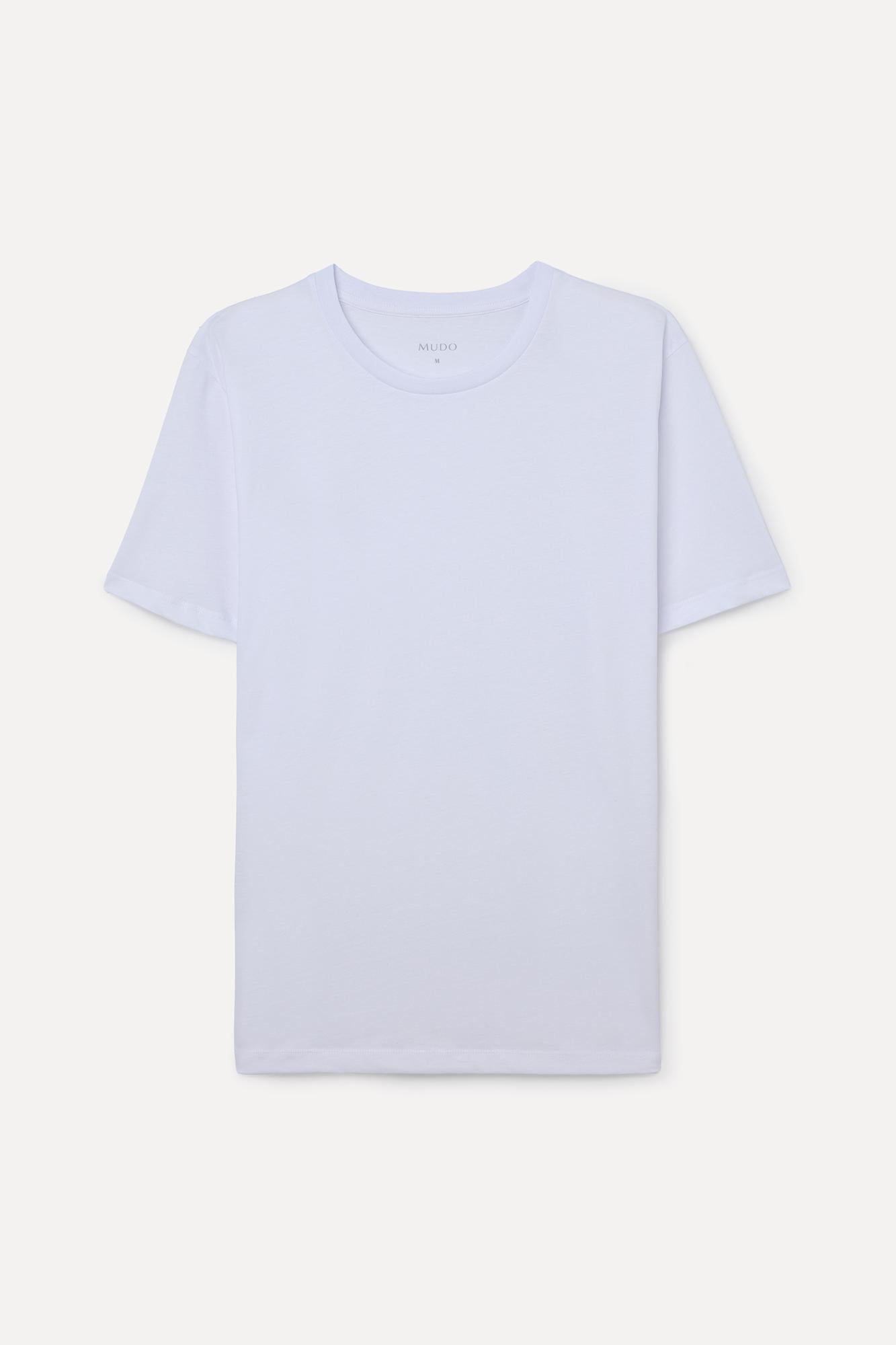 Erkek Beyaz Pamuklu Bisiklet Yaka T-Shirt