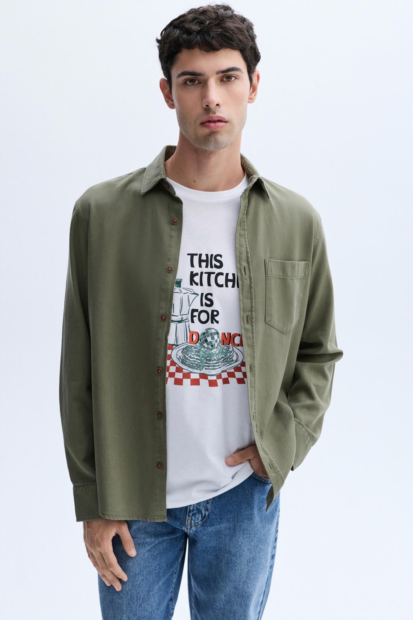 Erkek Haki Regular Fit Uzun Kollu Casual Gömlek