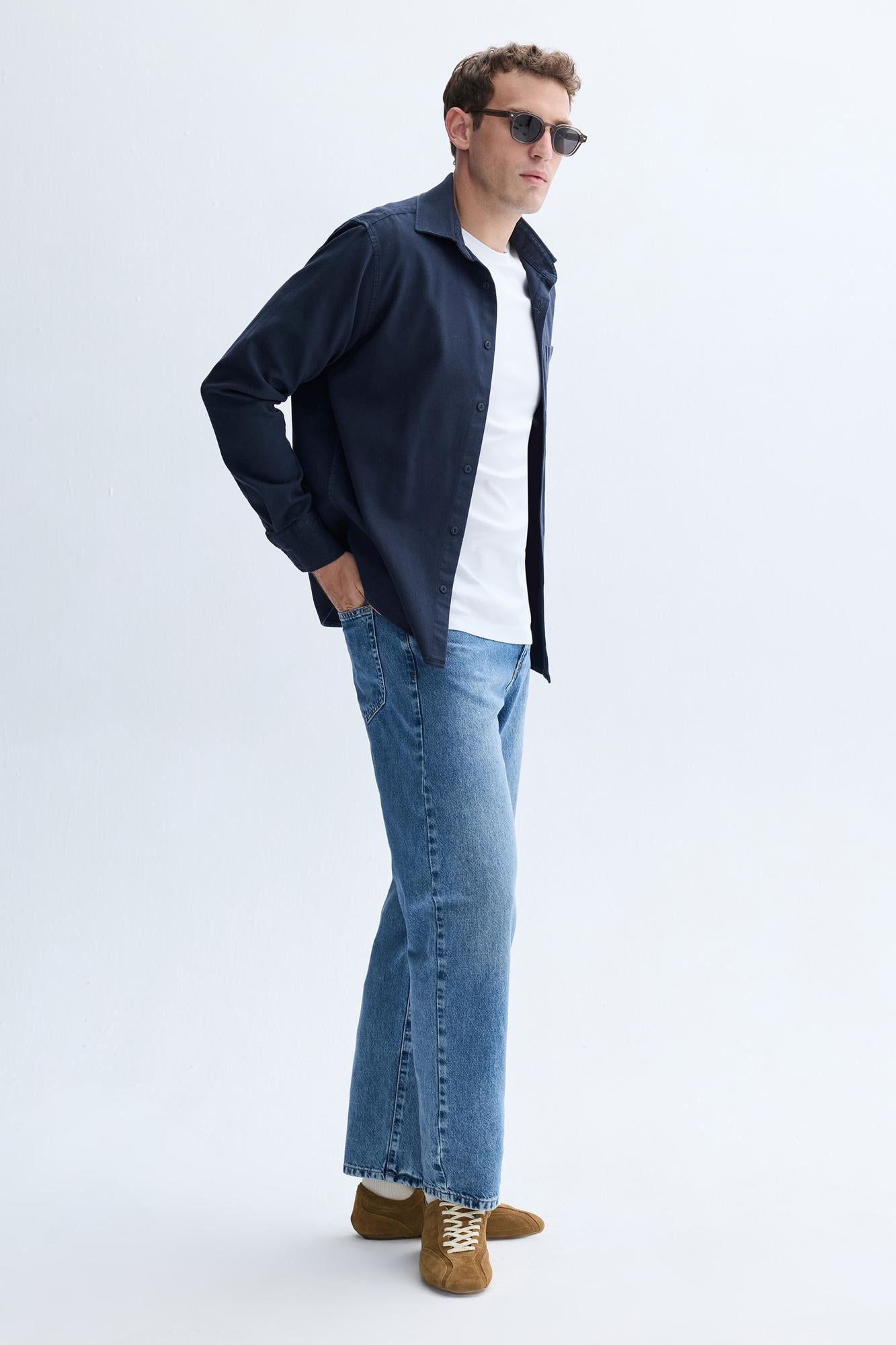 Erkek Lacivert Comfort Fit Casual Uzun Kollu Gömlek
