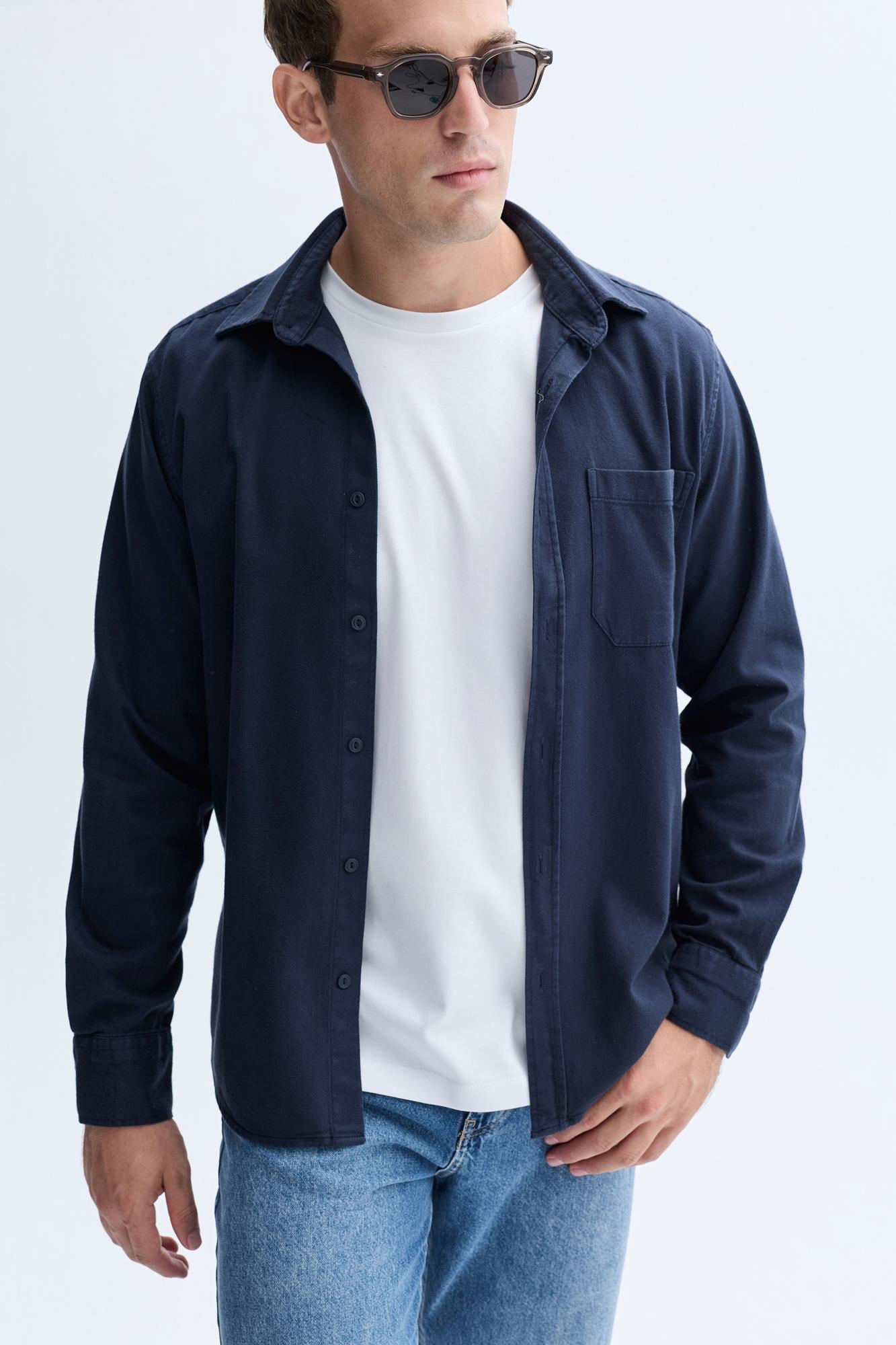 Erkek Lacivert Comfort Fit Casual Uzun Kollu Gömlek